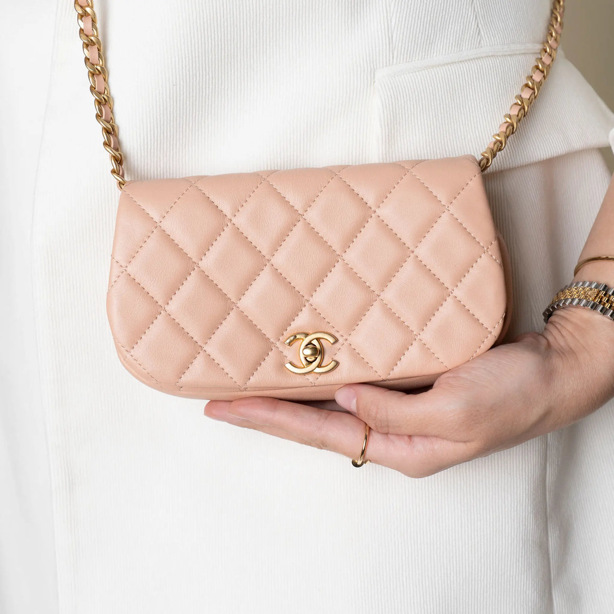 Chanel Quilted Calfskin Coco Mail Clutch with Chain — Front View