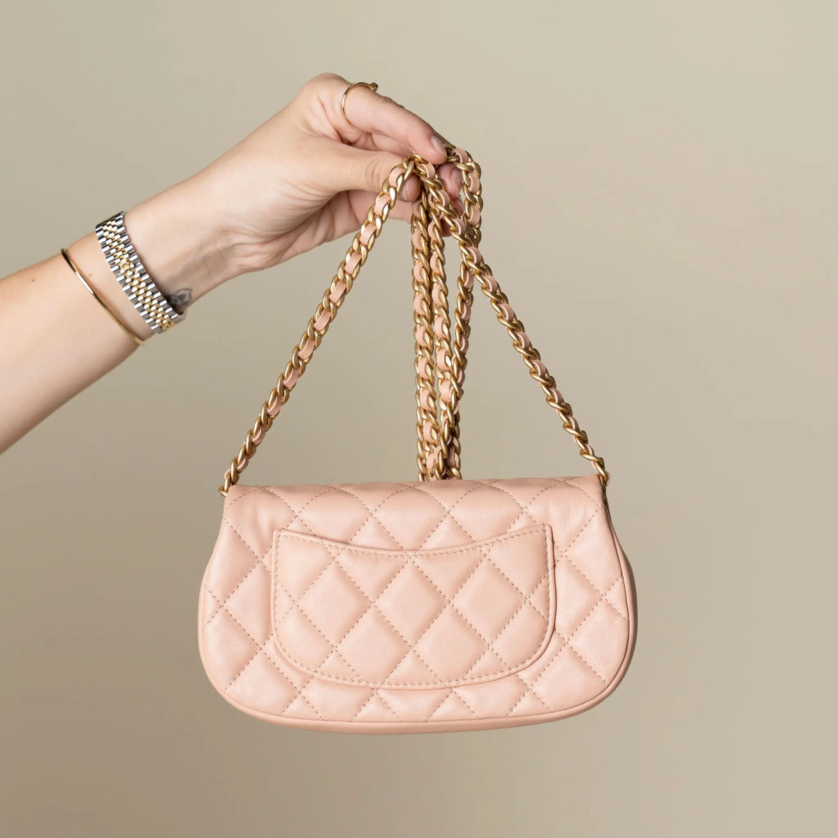 Chanel Quilted Calfskin Coco Mail Clutch with Chain — Back View