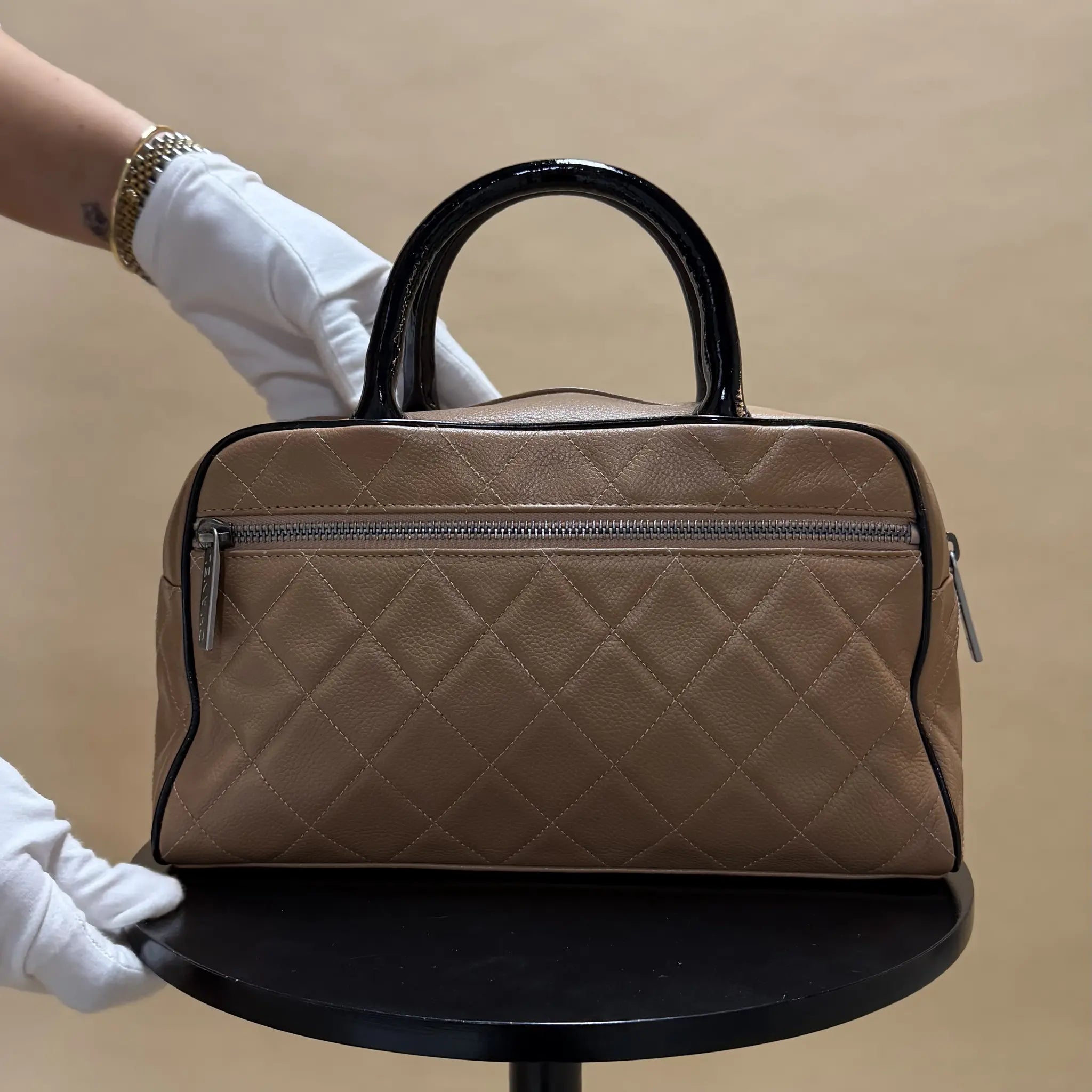 Chanel Quilted Caviar Bowler Handbag — Back View