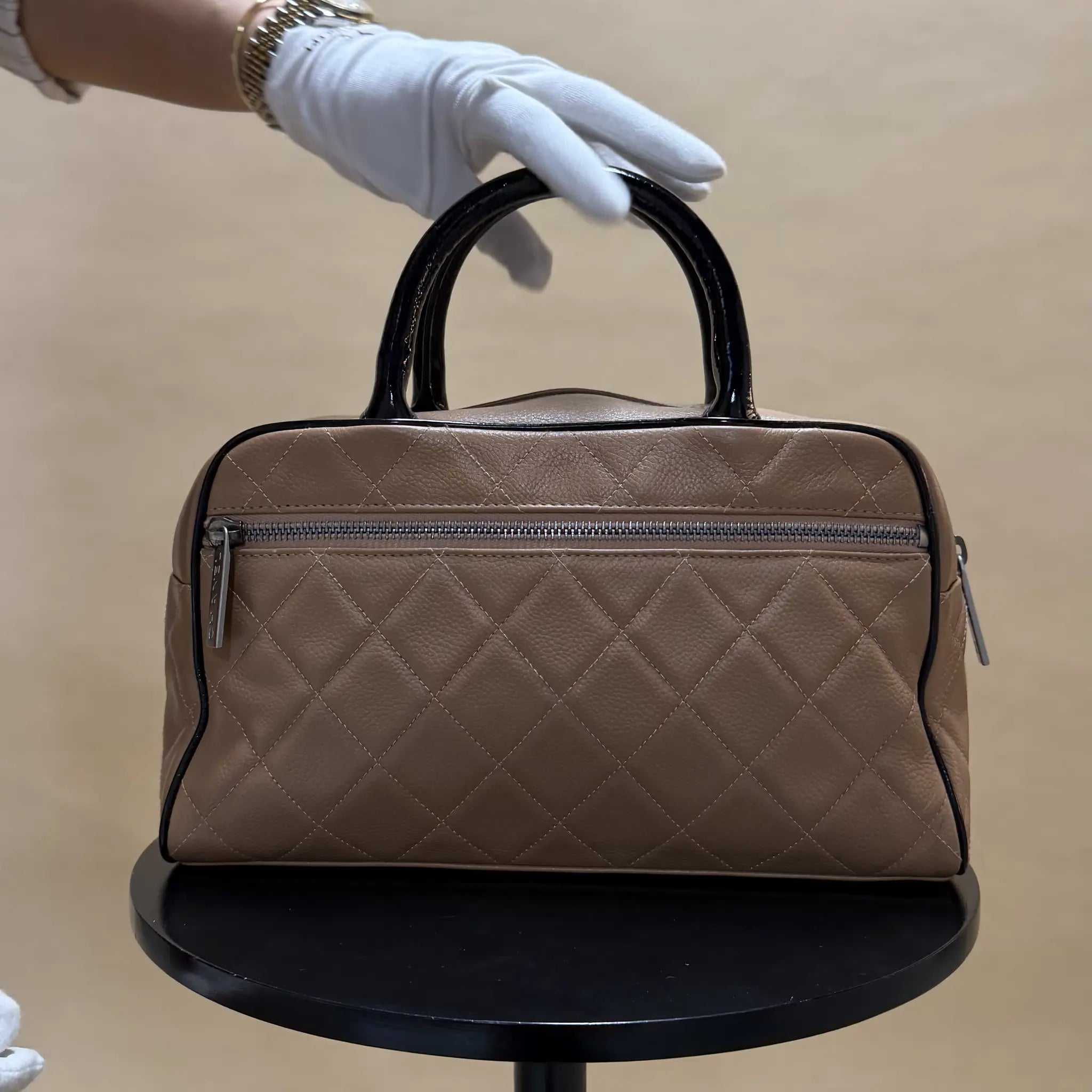 Chanel Quilted Caviar Bowler Handbag — Interior Detail
