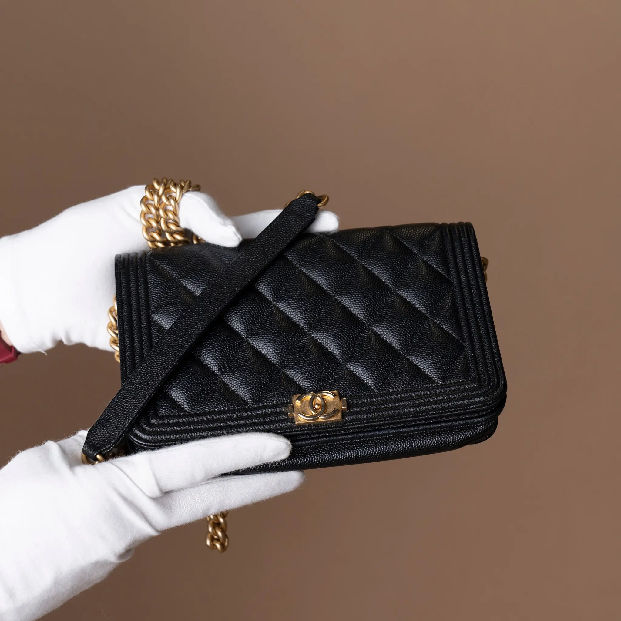Chanel Quilted Caviar Boy Wallet on Chain — Interior Detail