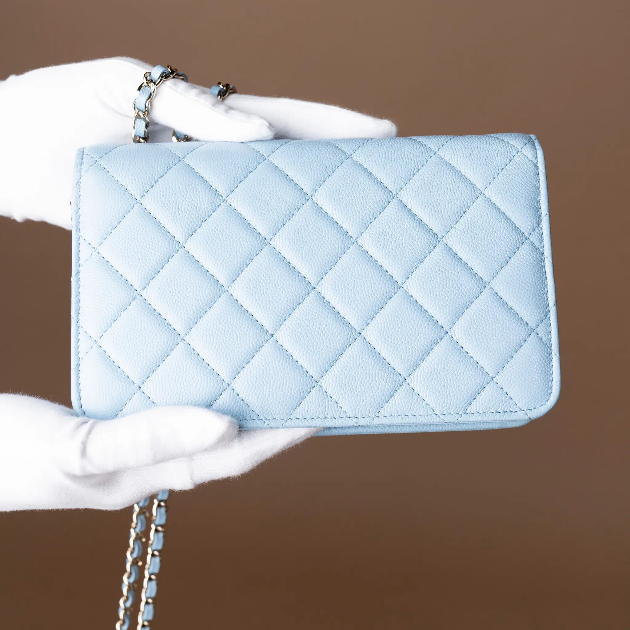 Chanel Quilted Caviar Crystal Enamel CC Wallet On Chain — Interior Detail