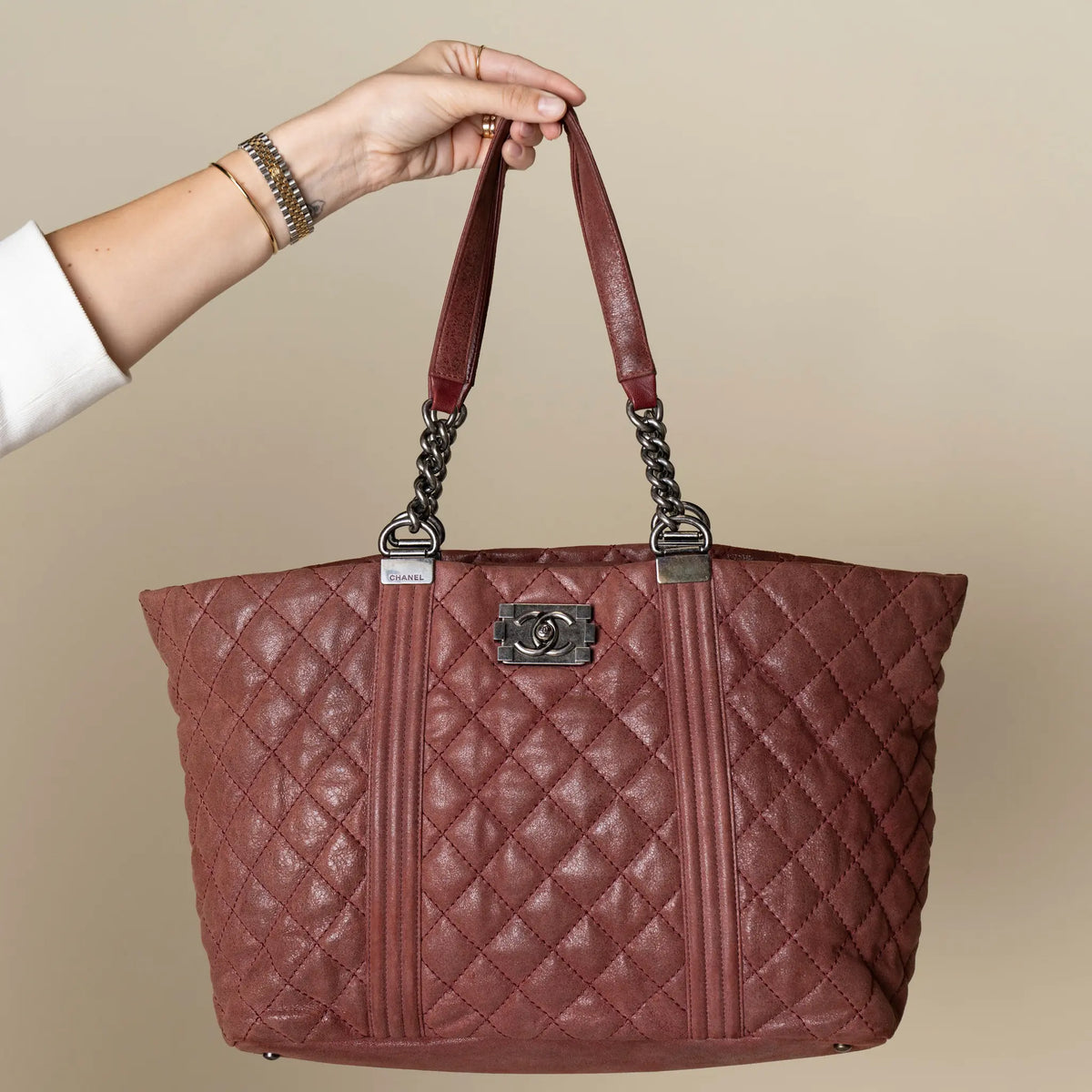 Chanel Quilted Iridescent Calfskin Gentle Boy Tote — Featured Image