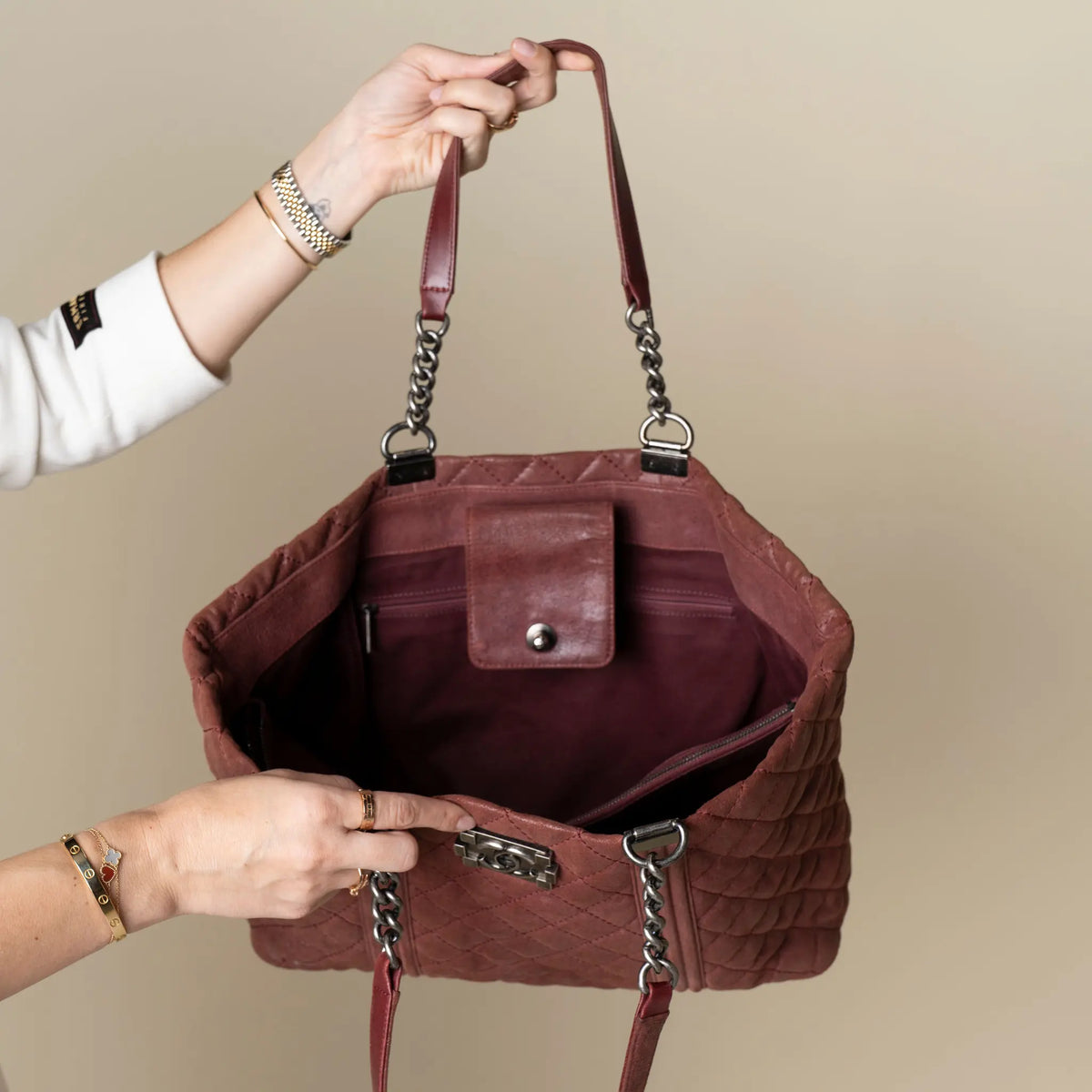 Chanel Quilted Iridescent Calfskin Gentle Boy Tote — Back View