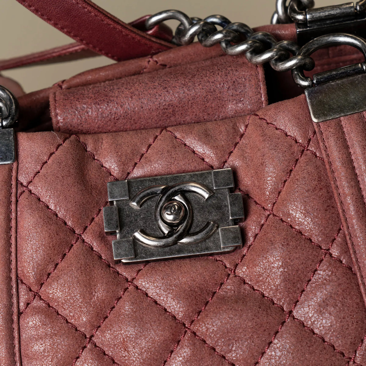 Chanel Quilted Iridescent Calfskin Gentle Boy Tote — Interior Detail