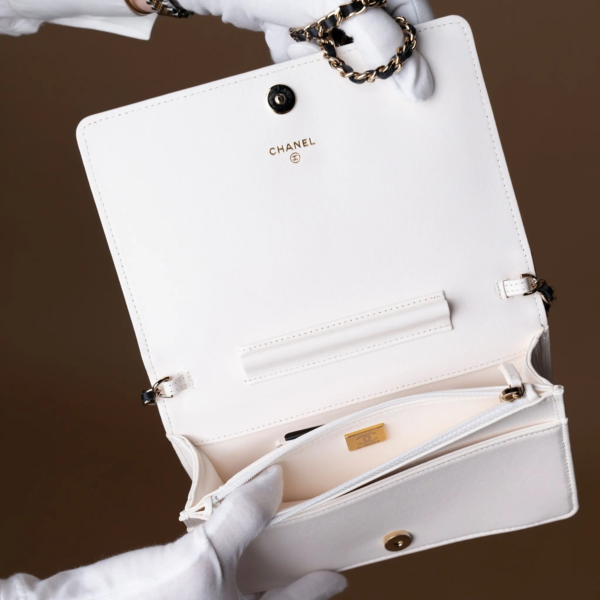 Chanel Quilted Lambskin Book Wallet On Chain — Interior Detail