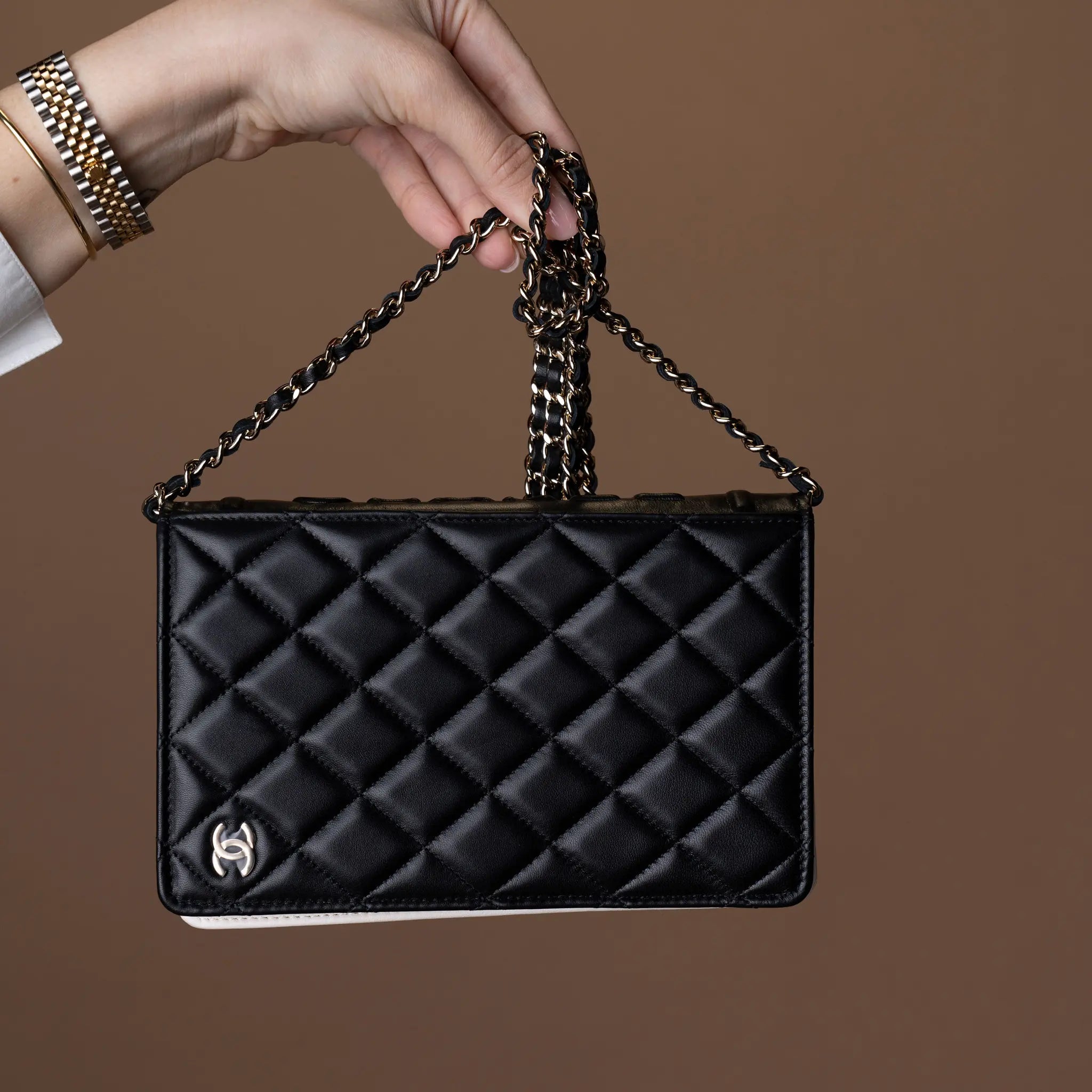 Chanel Quilted Lambskin Book Wallet On Chain — Close-up Detail