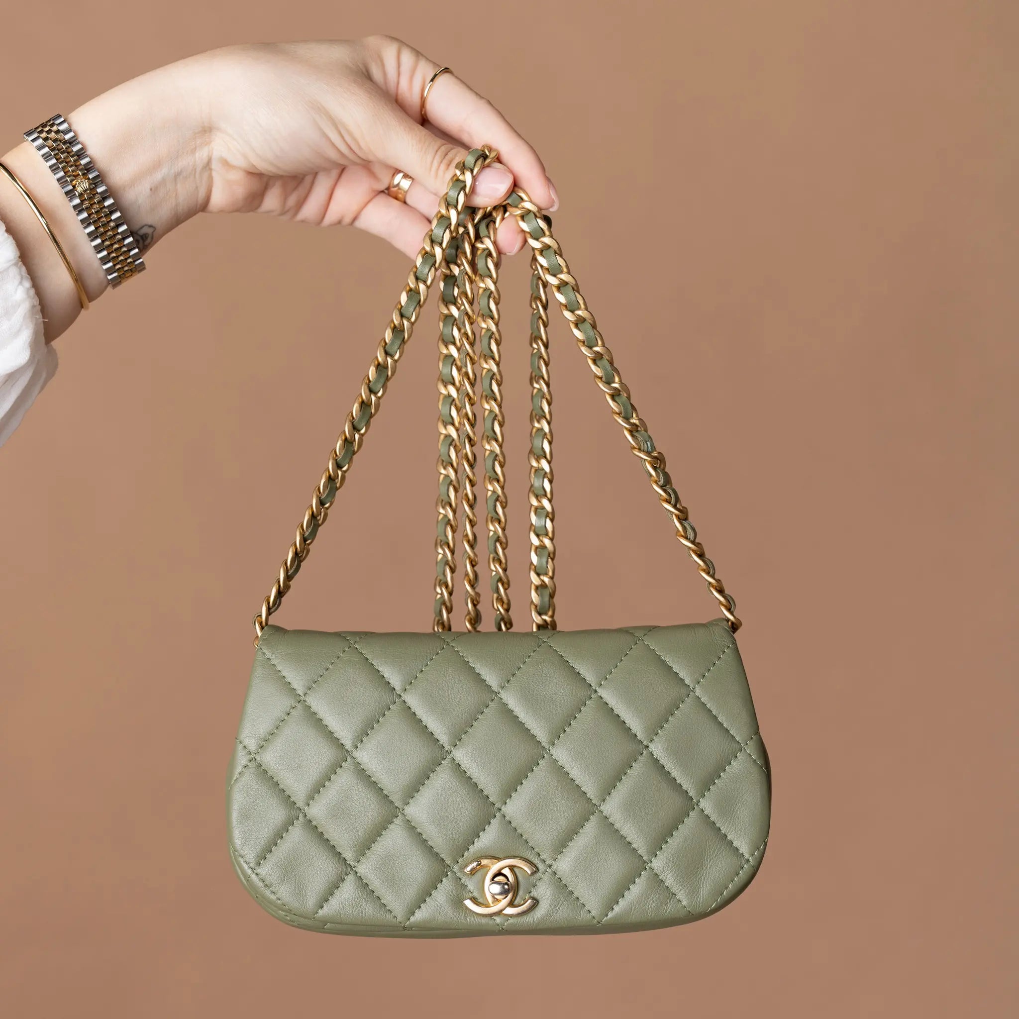 Chanel Quilted Lambskin Coco Mail Clutch with Chain — Front View