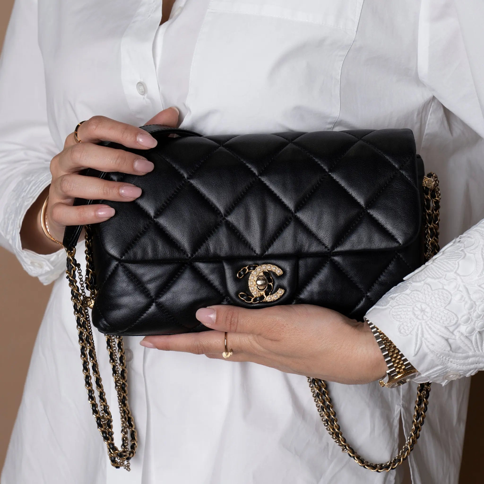 Chanel Quilted Lambskin Crush on Chains Flap — Front View
