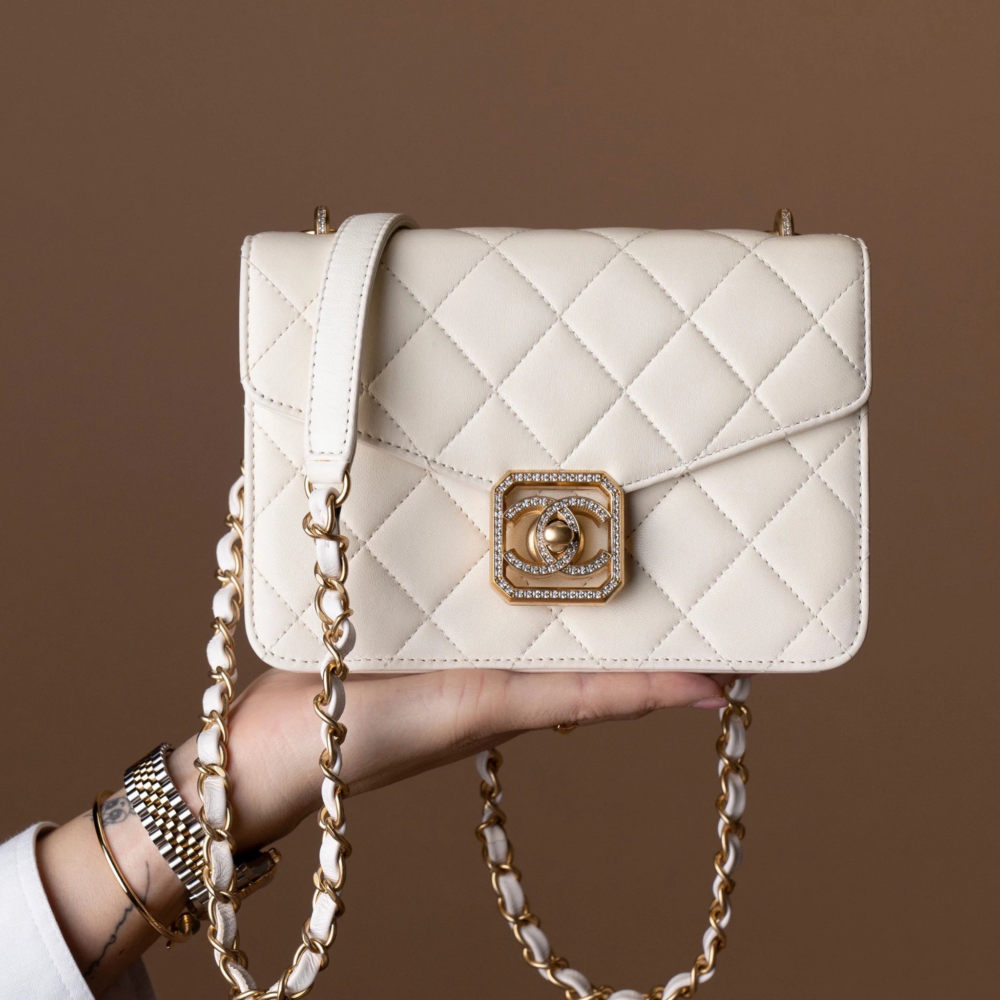 Chanel Quilted Lambskin Crystal Geometric CC Frame Flap