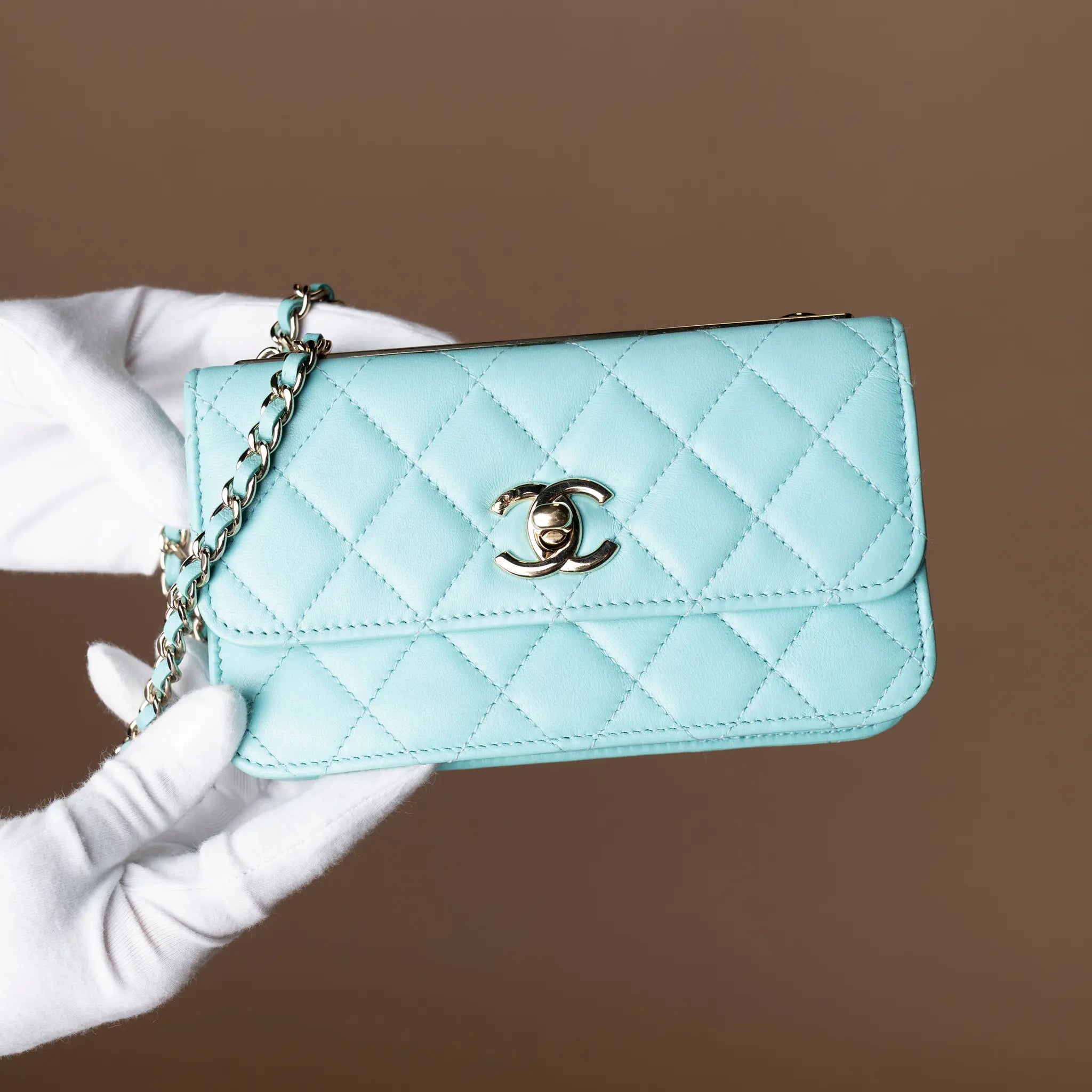 Chanel Quilted Lambskin Trendy CC Wallet On Chain — Close-up Detail