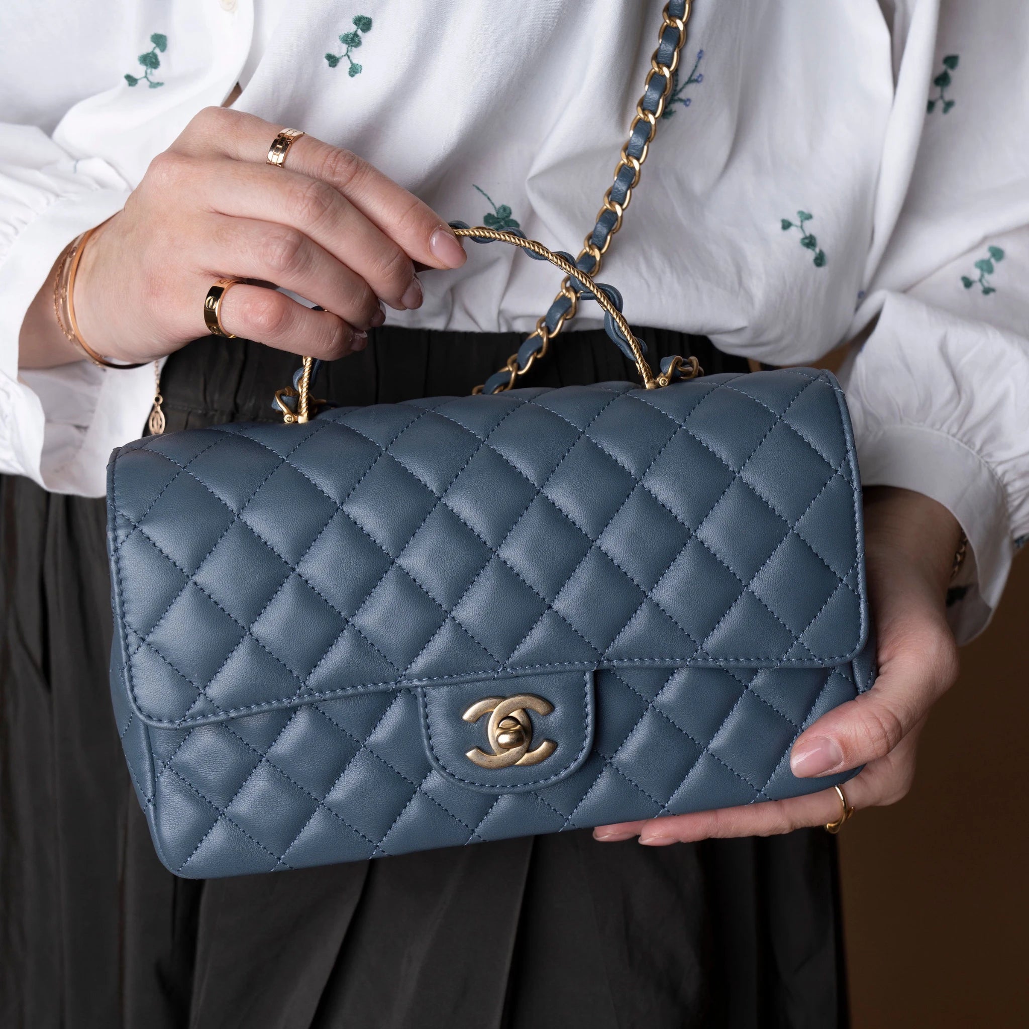 Chanel Rectangular Classic Lambskin Top Handle Single Flap