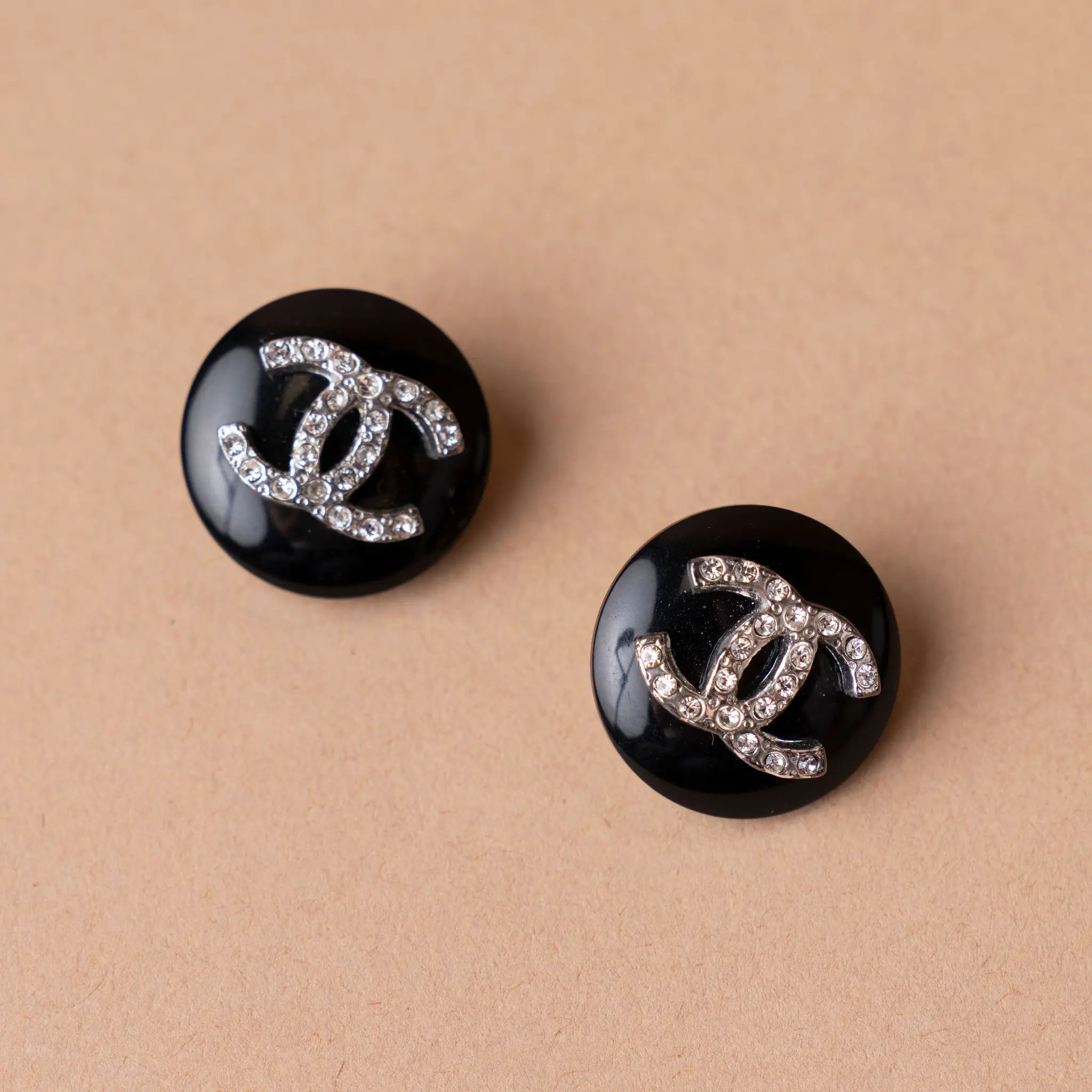 Chanel Resin CC Rhinestones Round Clip On Earrings — Side Profile