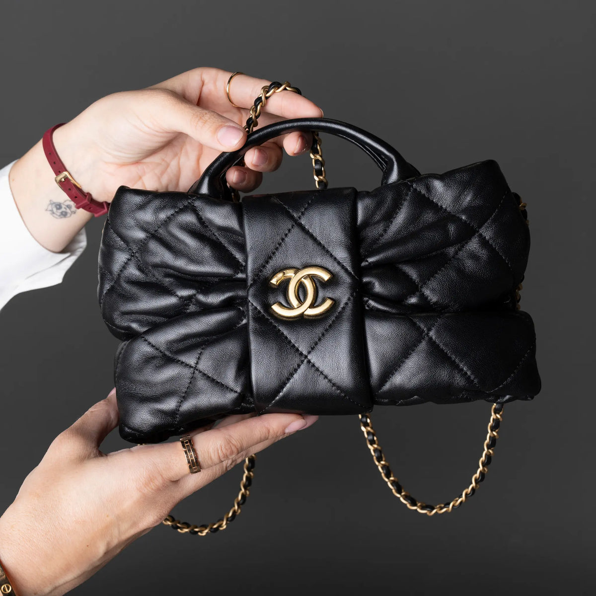 Chanel Shiny Lambskin Bow Bag — Front View