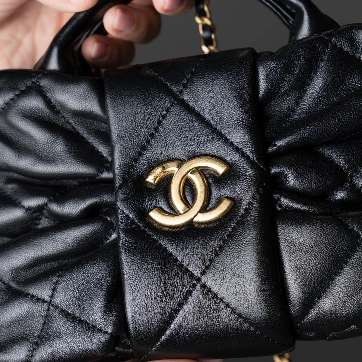 Chanel Shiny Lambskin Bow Bag — Side Profile
