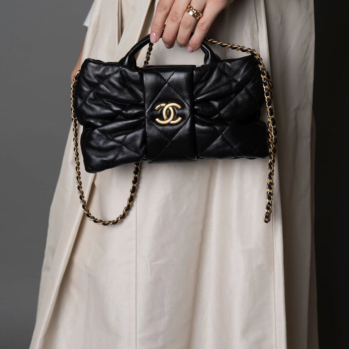 Chanel Shiny Lambskin Bow Bag — Interior Detail