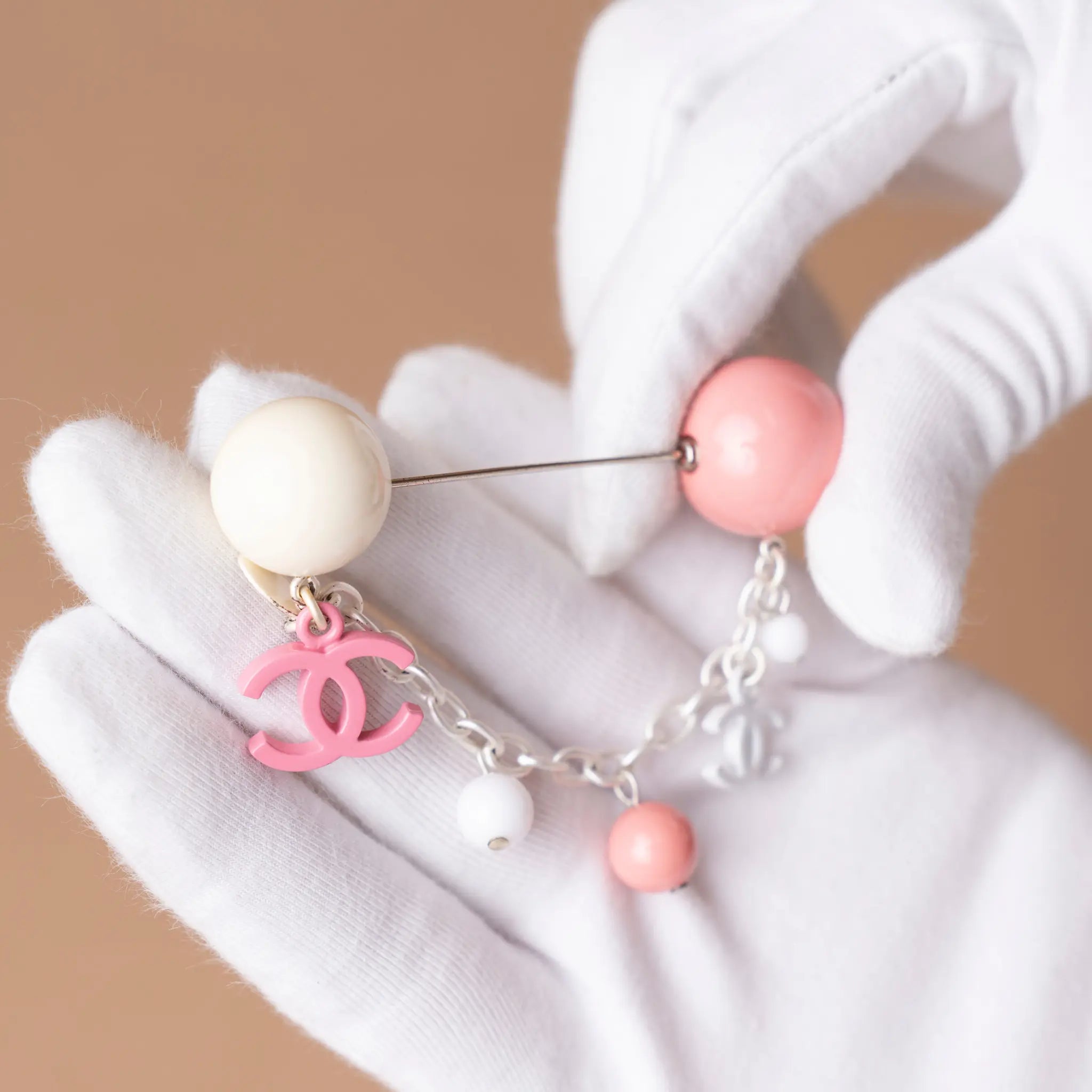 Chanel Silver Plated Resin CC Charm Pin Brooch — Front View