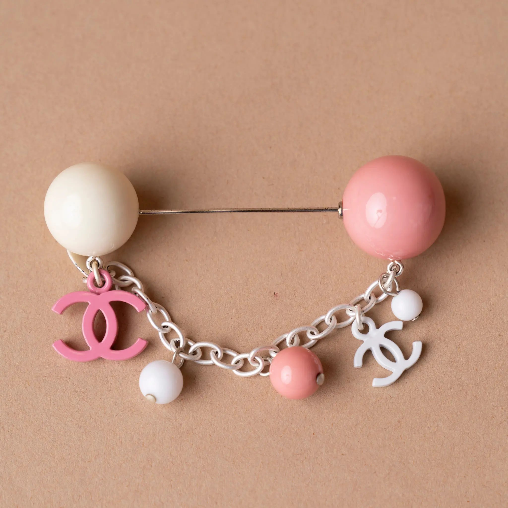 Chanel Silver Plated Resin CC Charm Pin Brooch — Side Profile