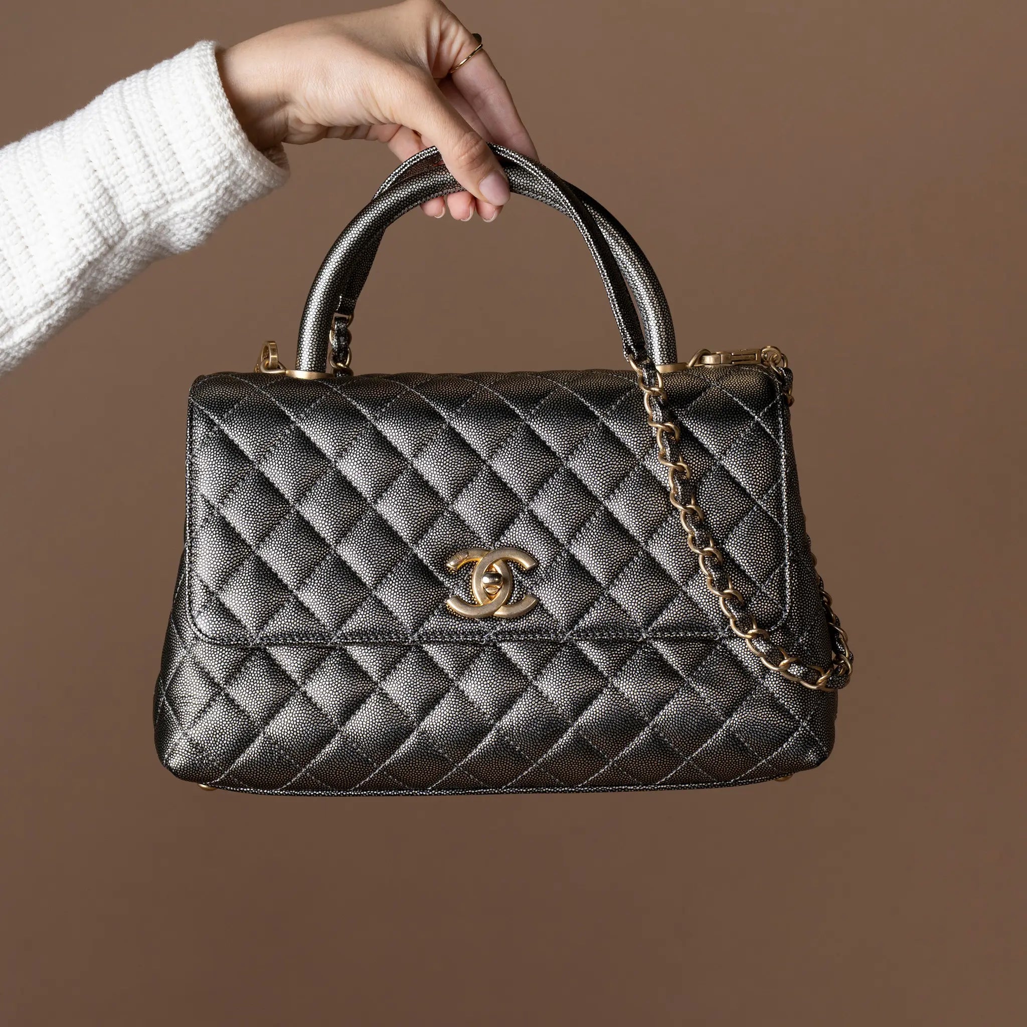 Chanel Small Caviar Coco Top Handle Bag — Front View