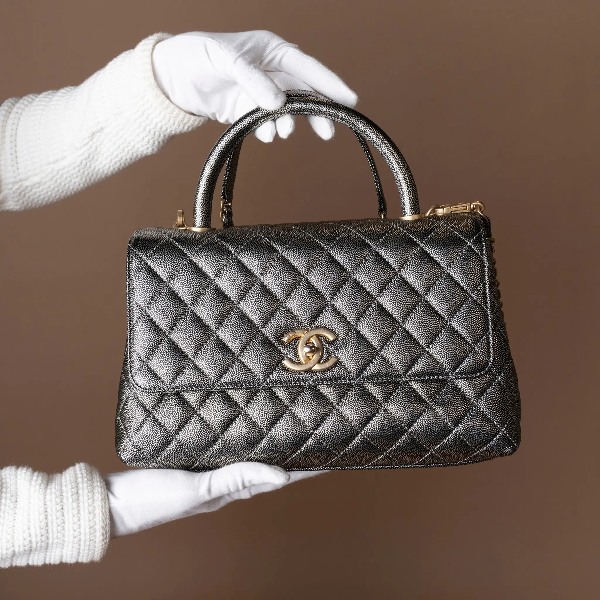 Chanel Small Caviar Coco Top Handle Bag — Close-up Detail