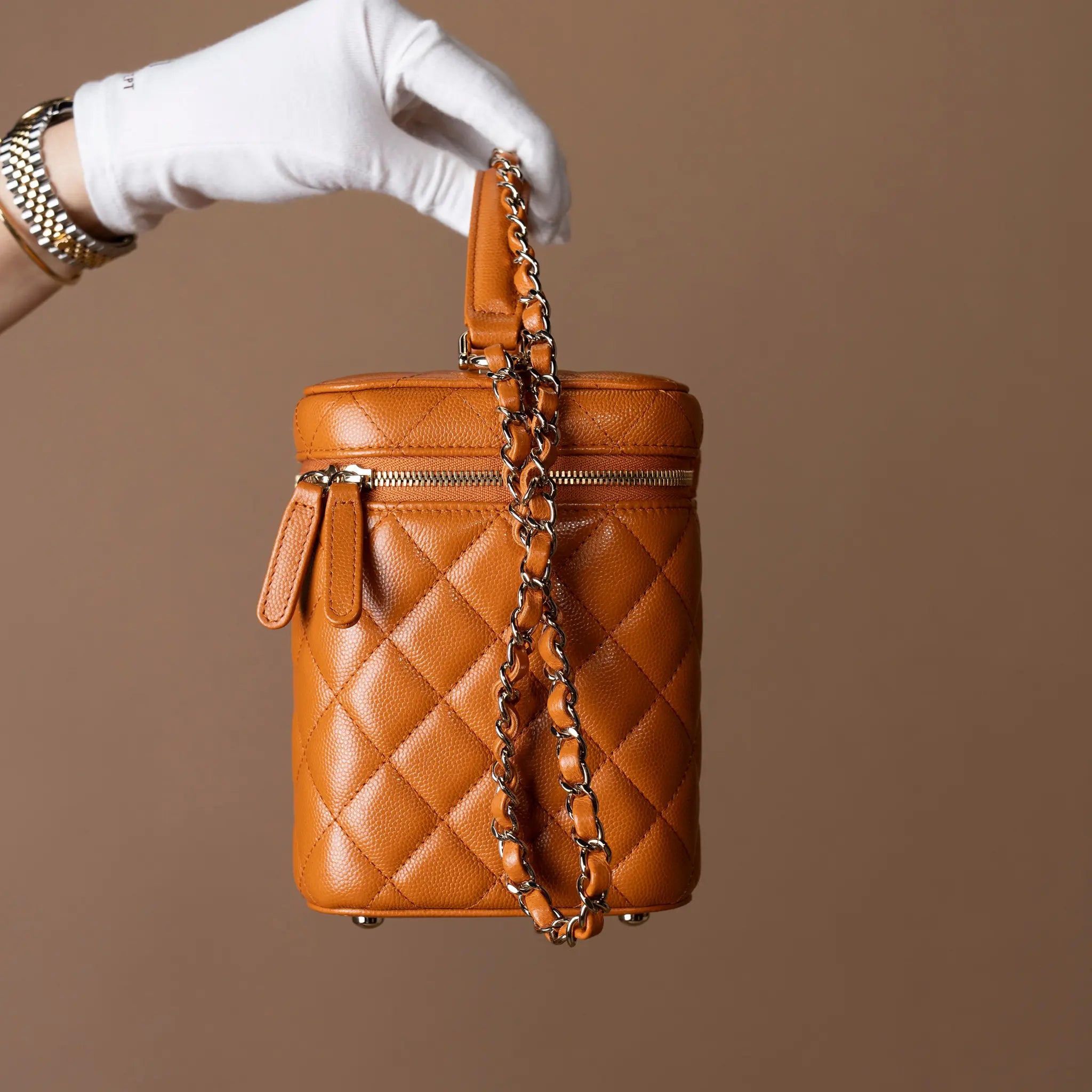Chanel Small CC Caviar Top Handle Vanity Case with Chain — Front View