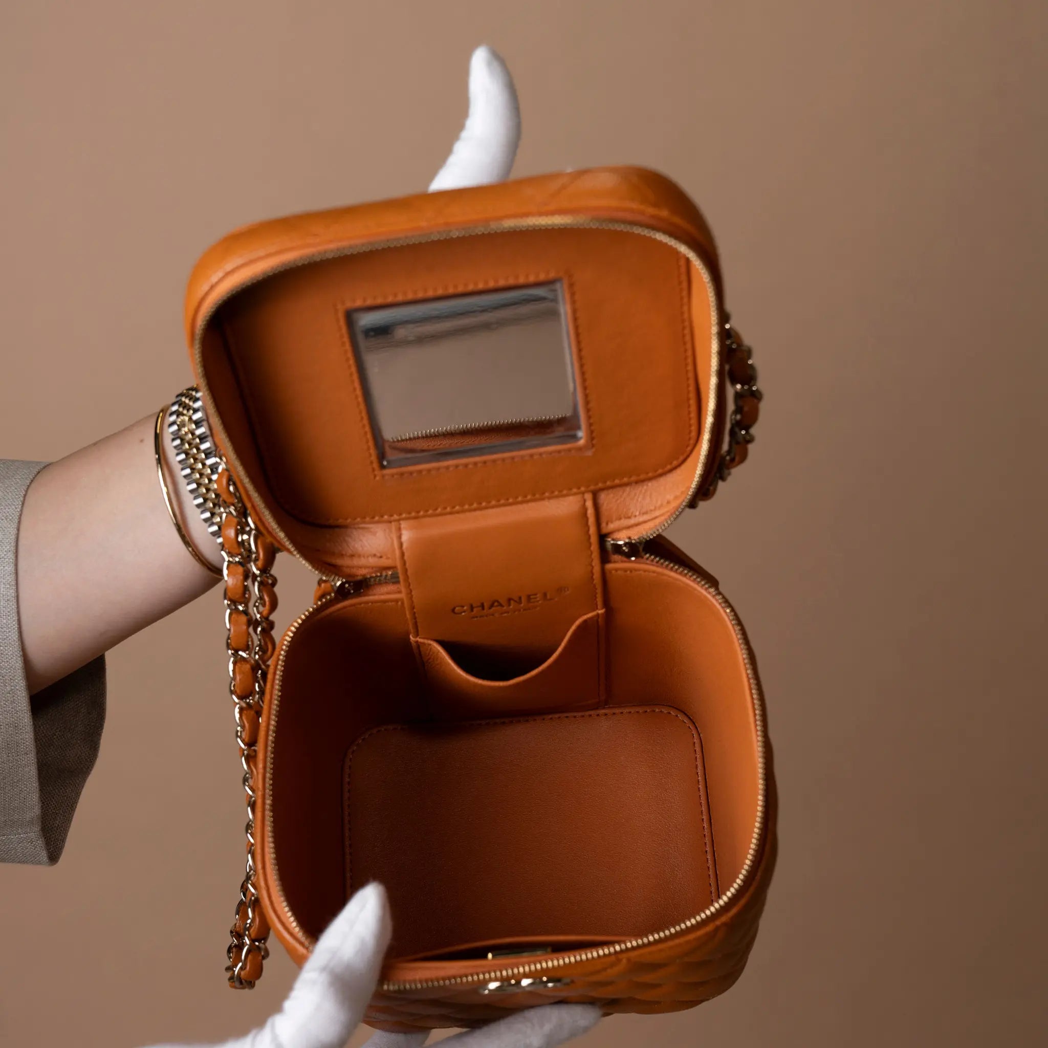 Chanel Small CC Caviar Top Handle Vanity Case with Chain — Back View