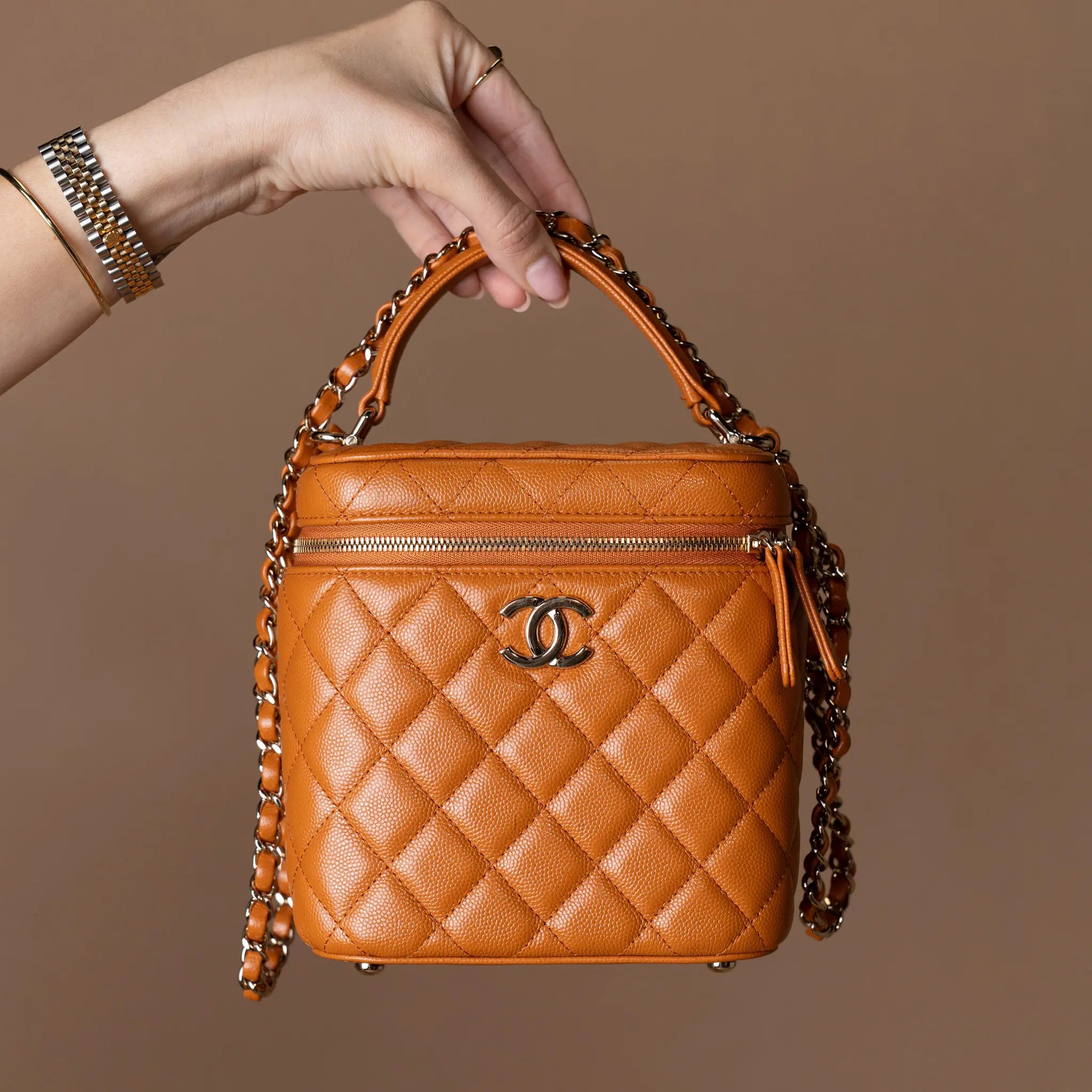 Chanel Small CC Caviar Top Handle Vanity Case with Chain — Side Profile