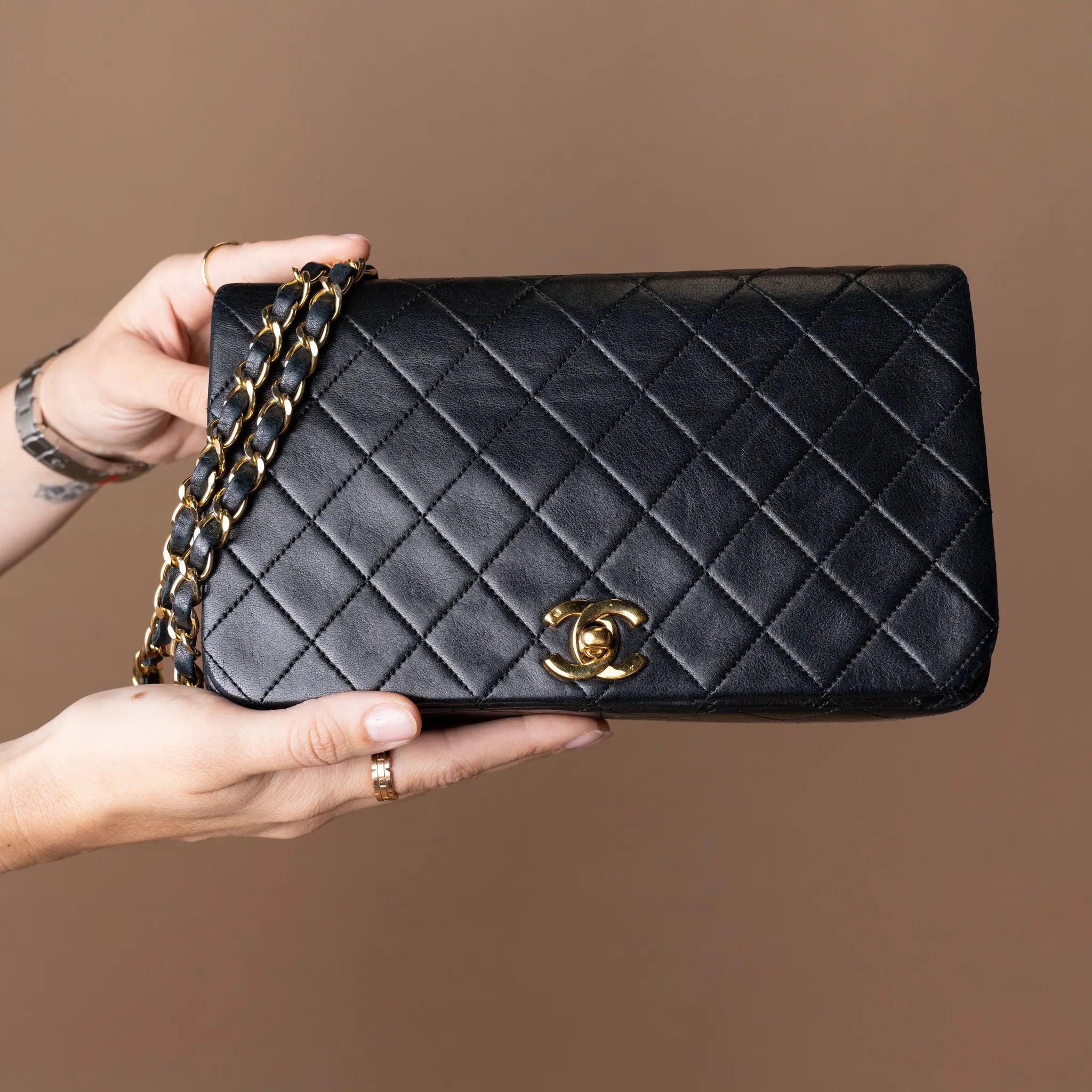 Chanel Small CC Quilted Lambskin Full Single Flap — Front View