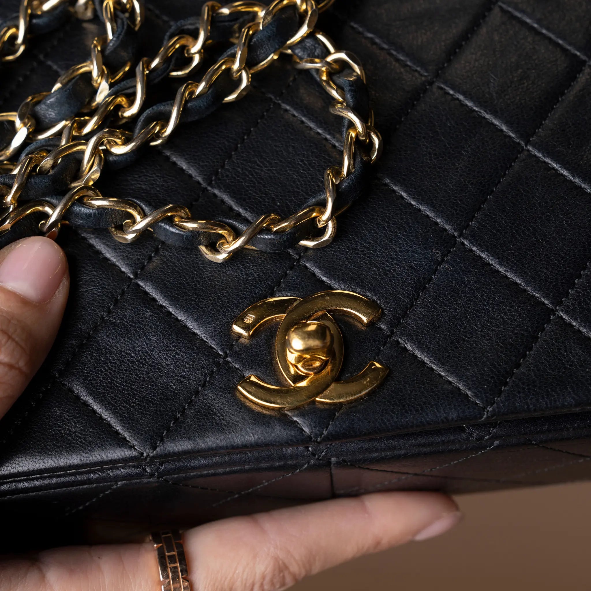 Chanel Small CC Quilted Lambskin Full Single Flap — Side Profile