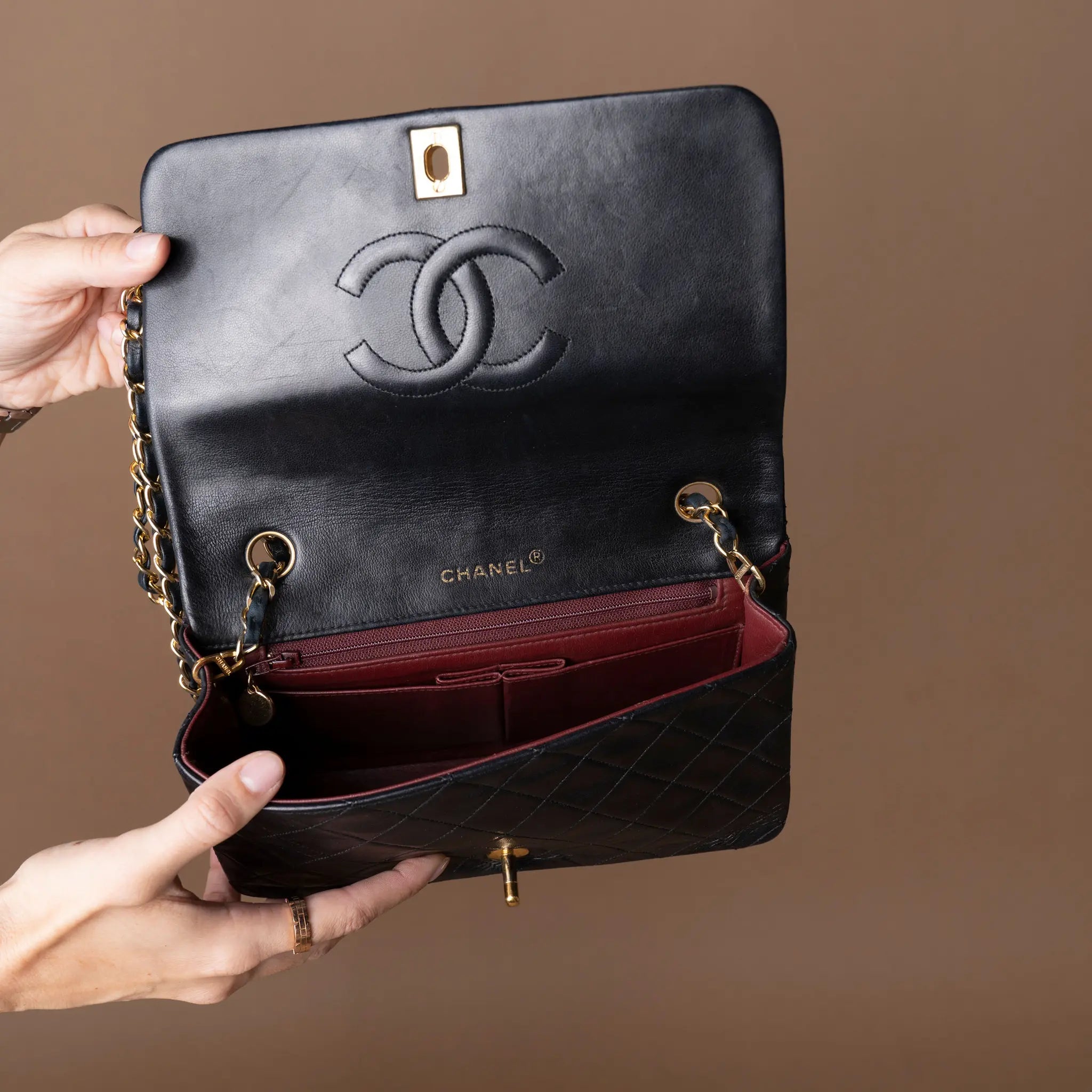 Chanel Small CC Quilted Lambskin Full Single Flap — Close-up Detail