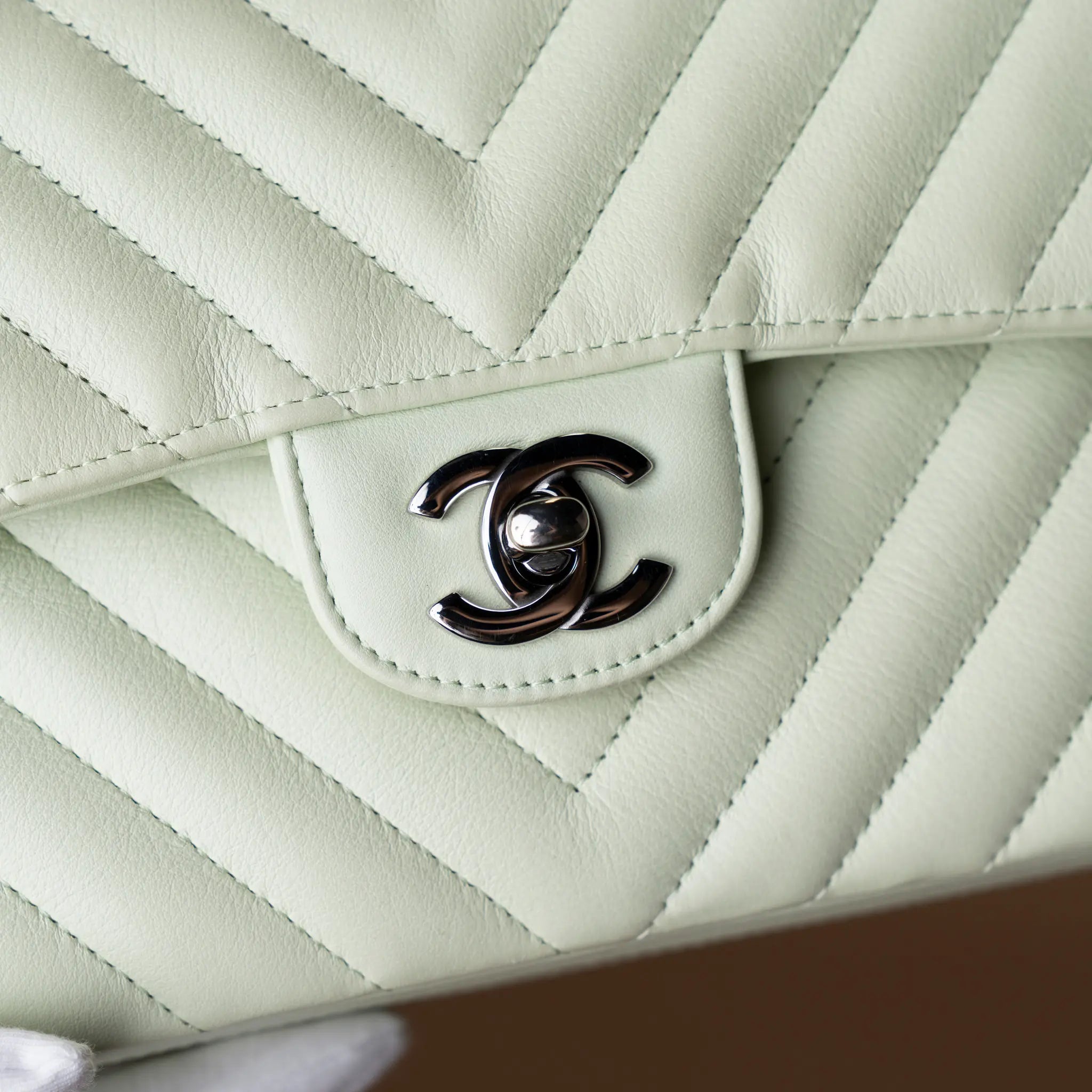 Chanel Small Classic Chevron Lambskin Double Flap — Front View