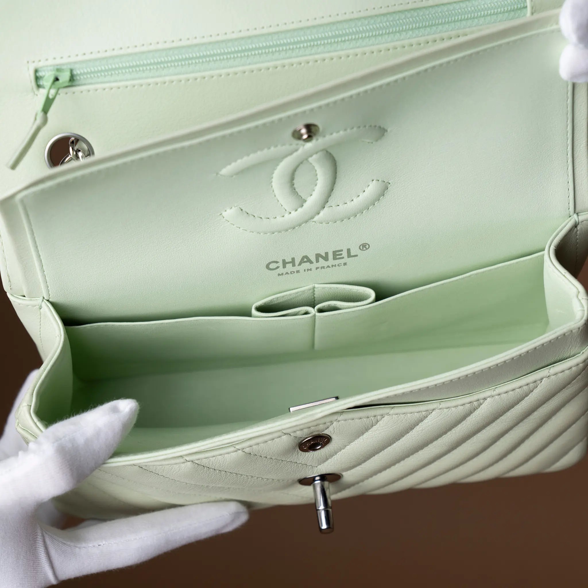 Chanel Small Classic Chevron Lambskin Double Flap — Back View