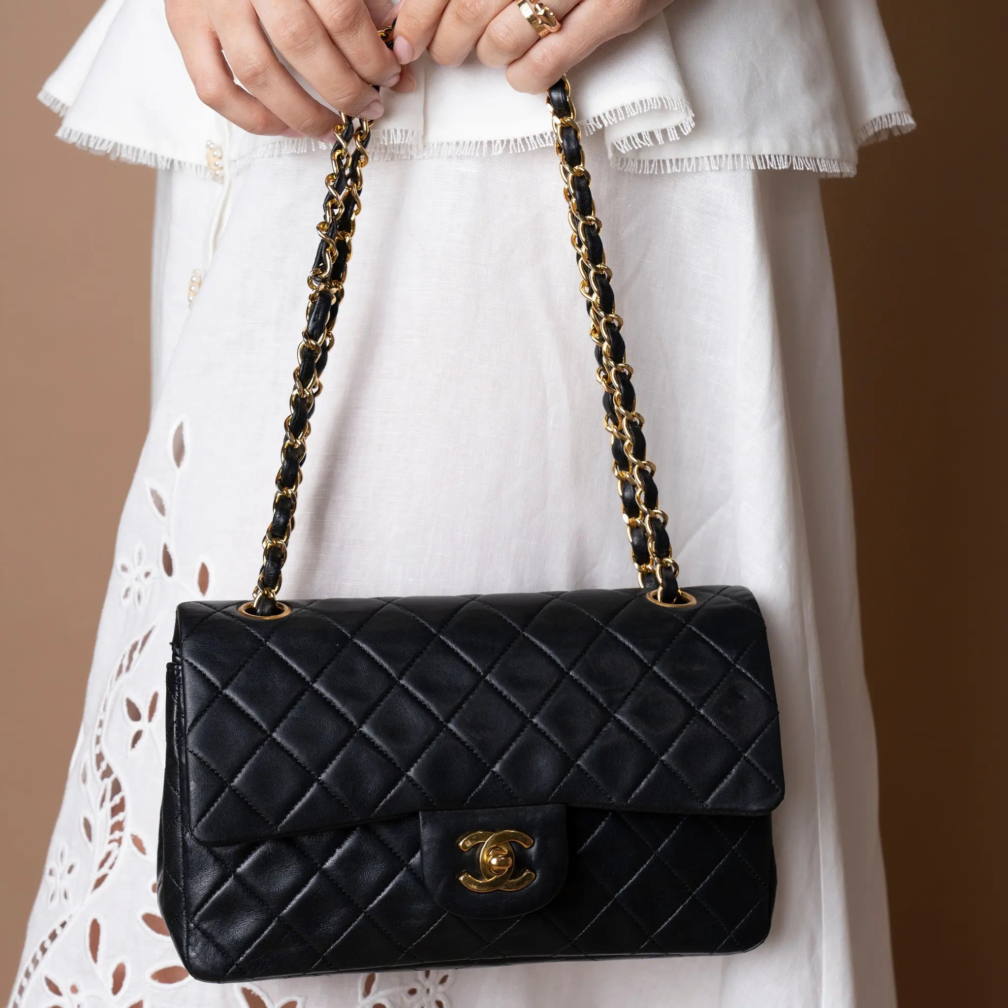 Chanel Small Classic Lambskin Double Flap — Close-up Detail