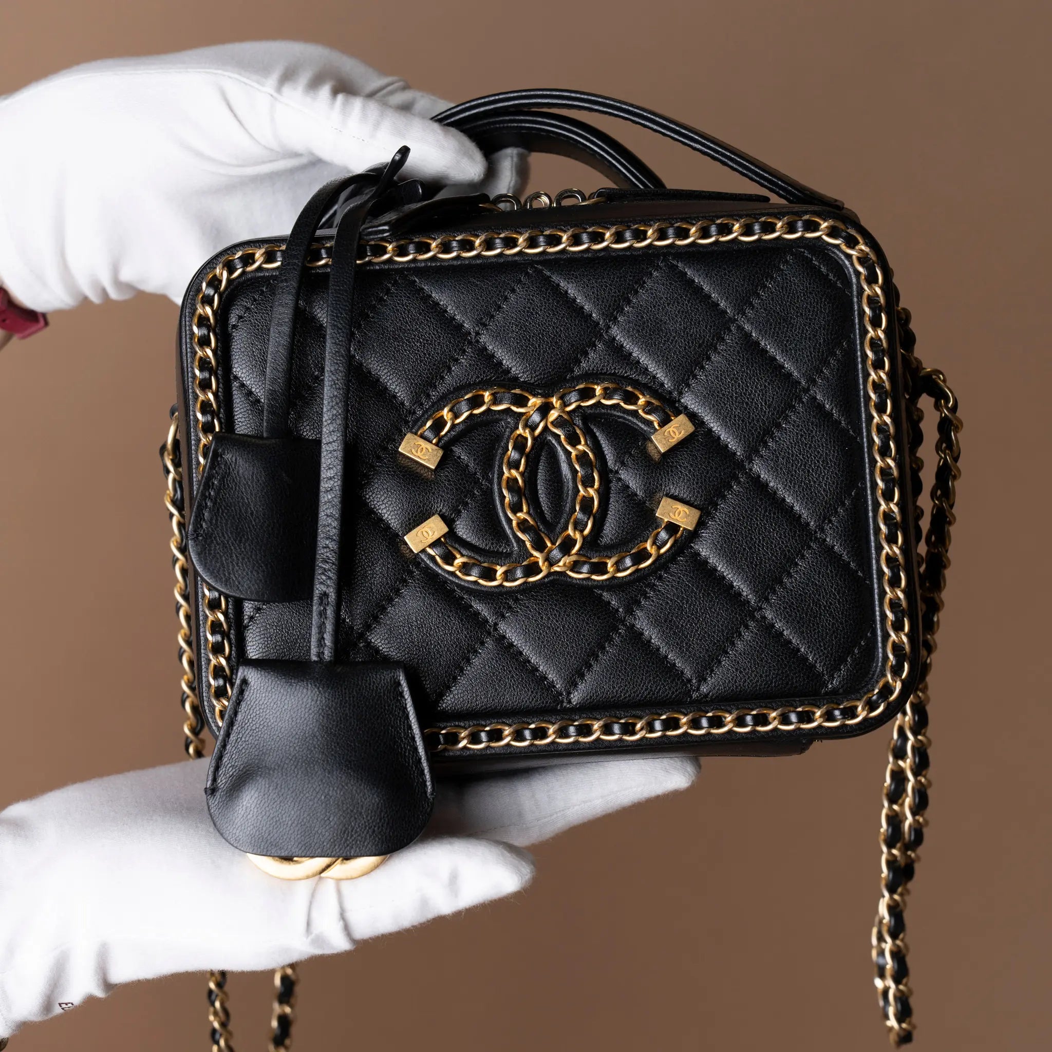Chanel Small Lambskin CC Filigree Vanity Case — Close-up Detail