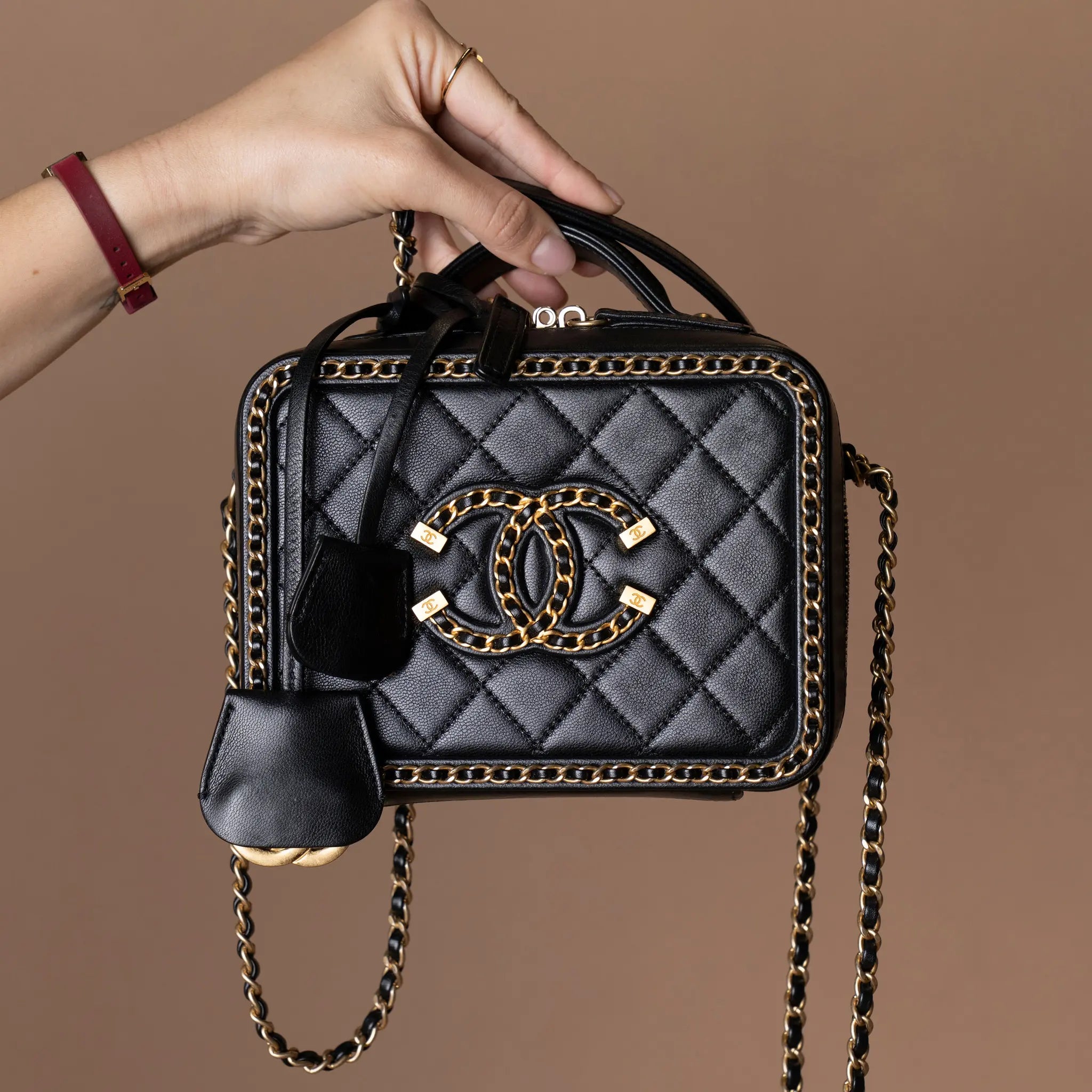 Chanel Small Lambskin CC Filigree Vanity Case — Detail View