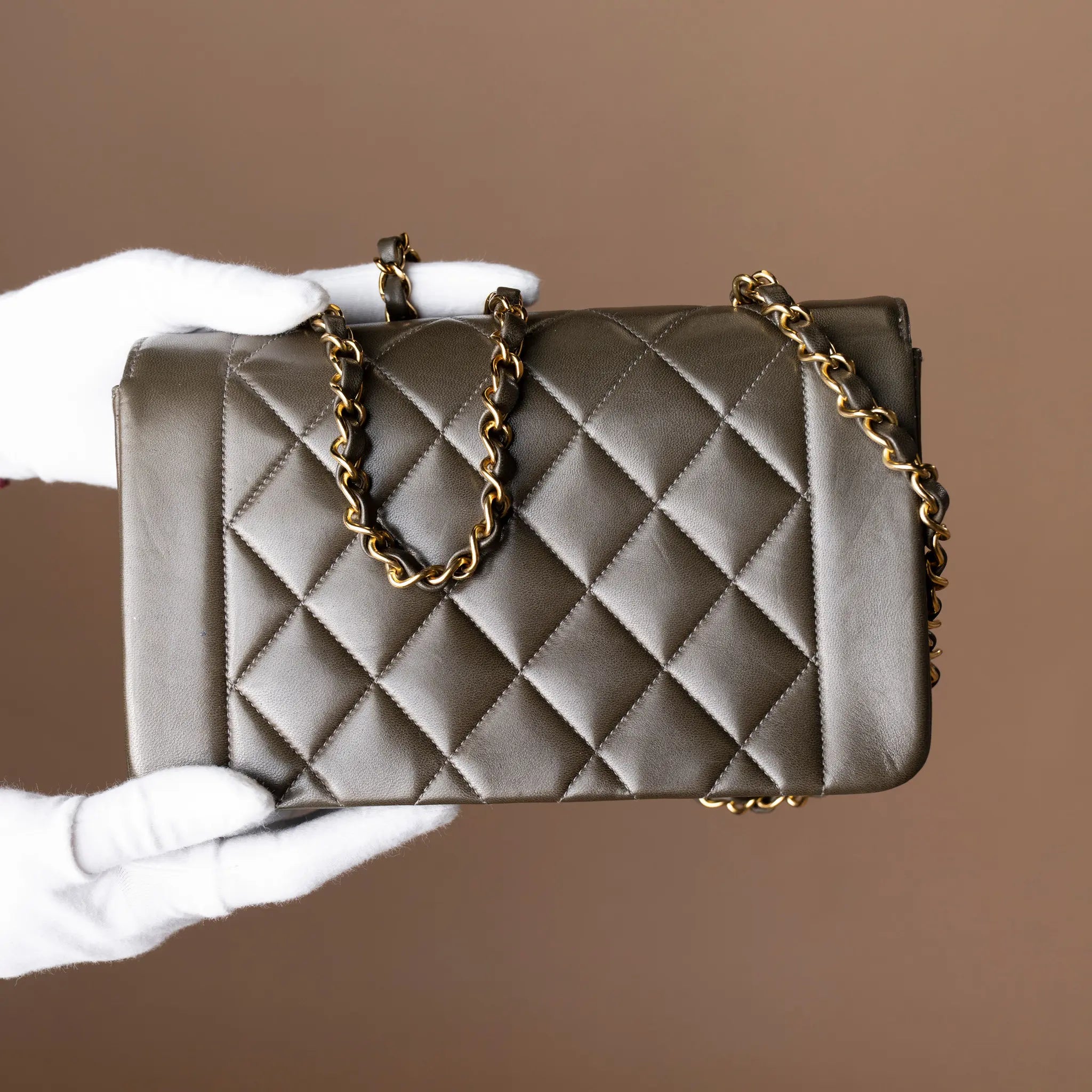 Chanel Small Lambskin Diana Flap — Close-up Detail