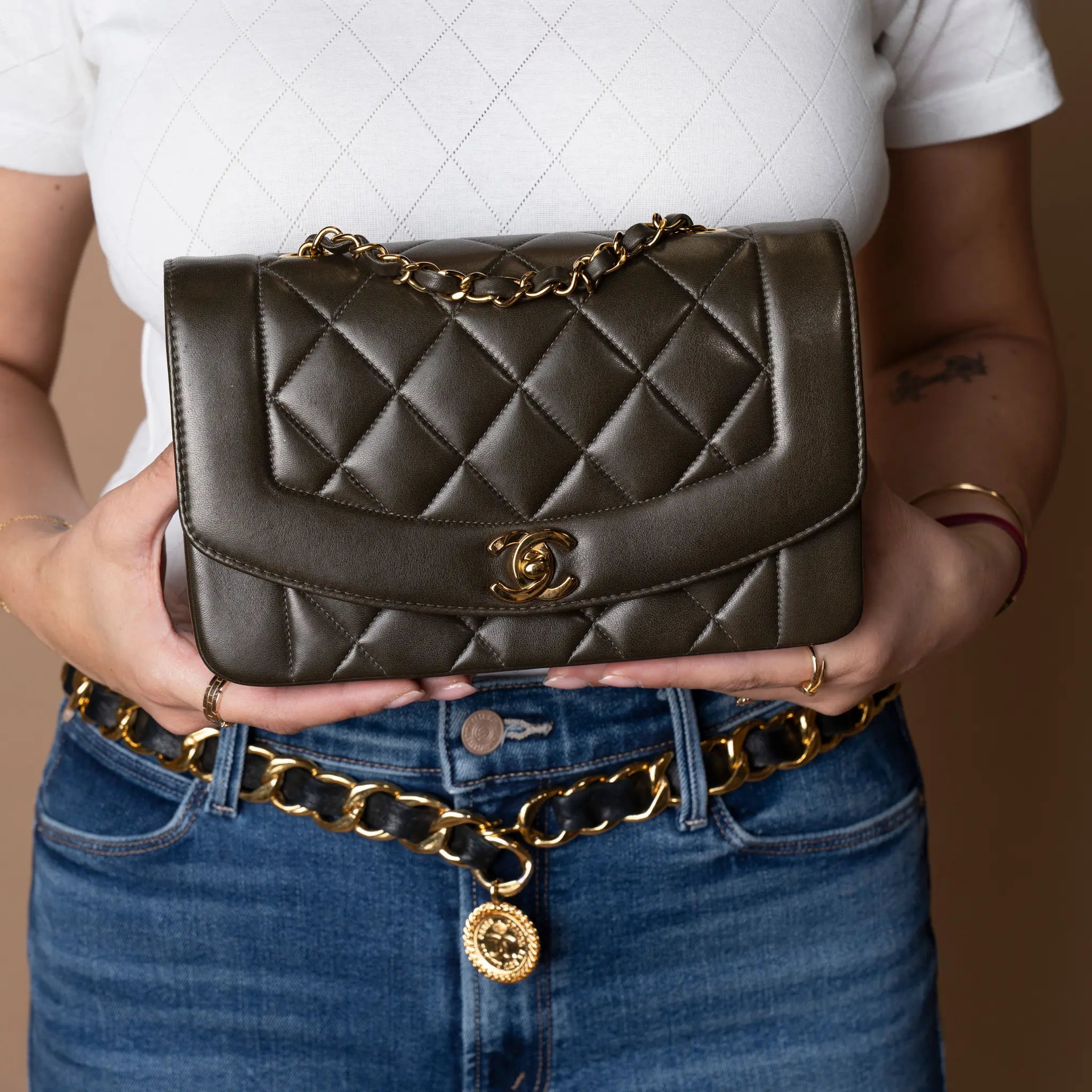 Chanel Small Lambskin Diana Flap — Detail View