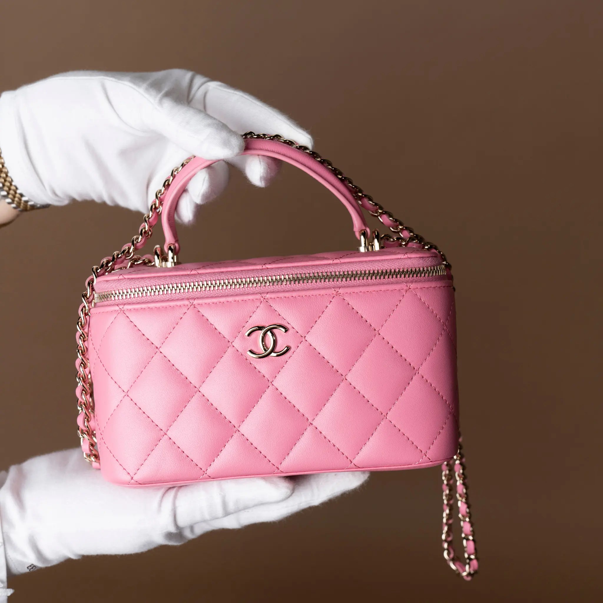 Chanel Small Lambskin Top Handle Vanity Case with Chain — Front View