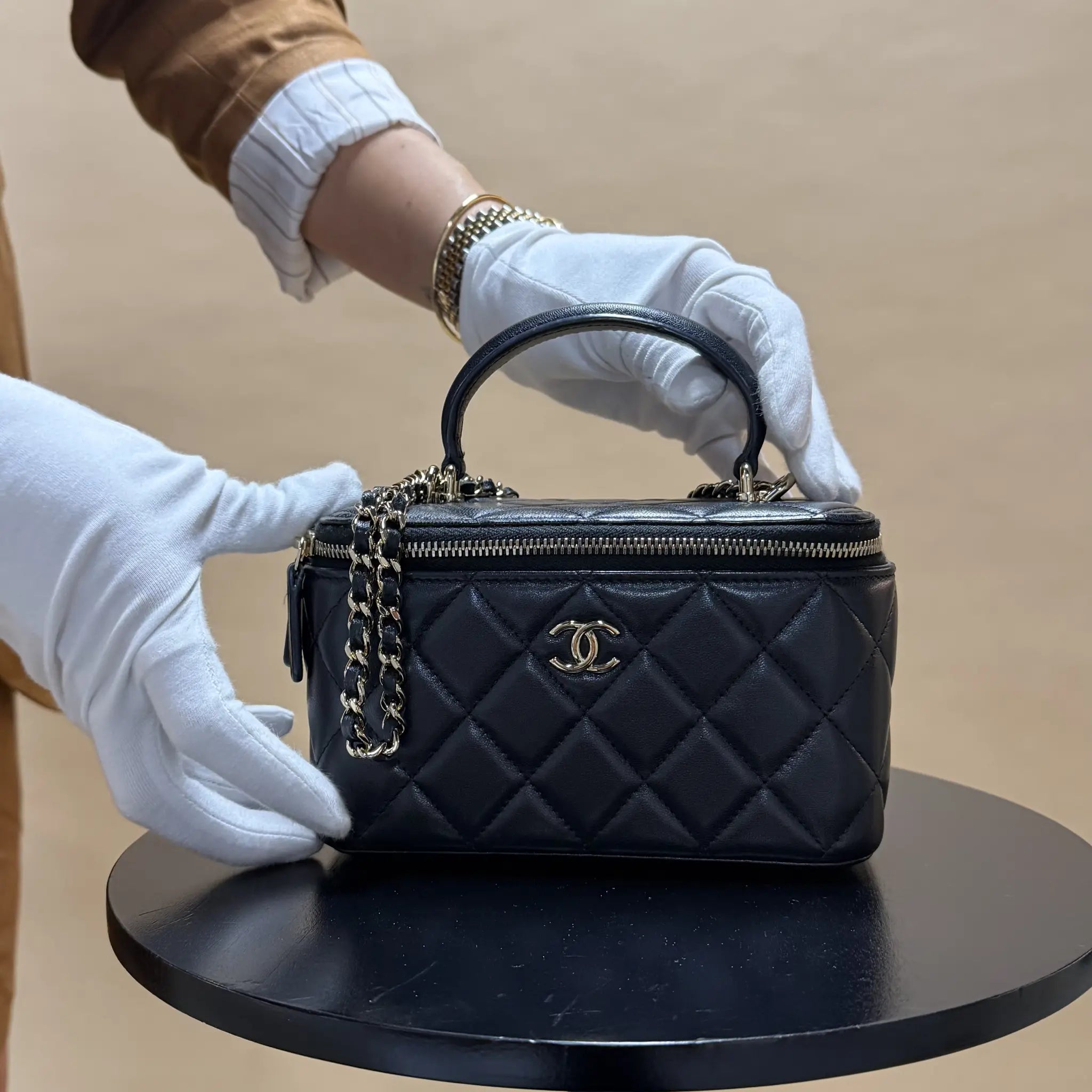Chanel Small Lambskin Top Handle Vanity Case with Chain — Featured Image