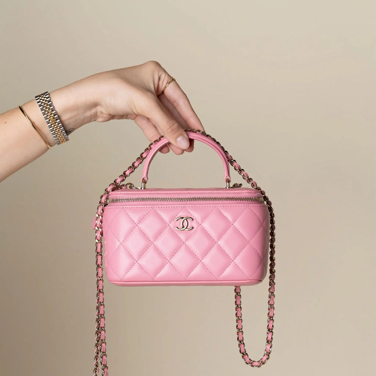 Chanel Small Lambskin Top Handle Vanity Case with Chain — Featured Image