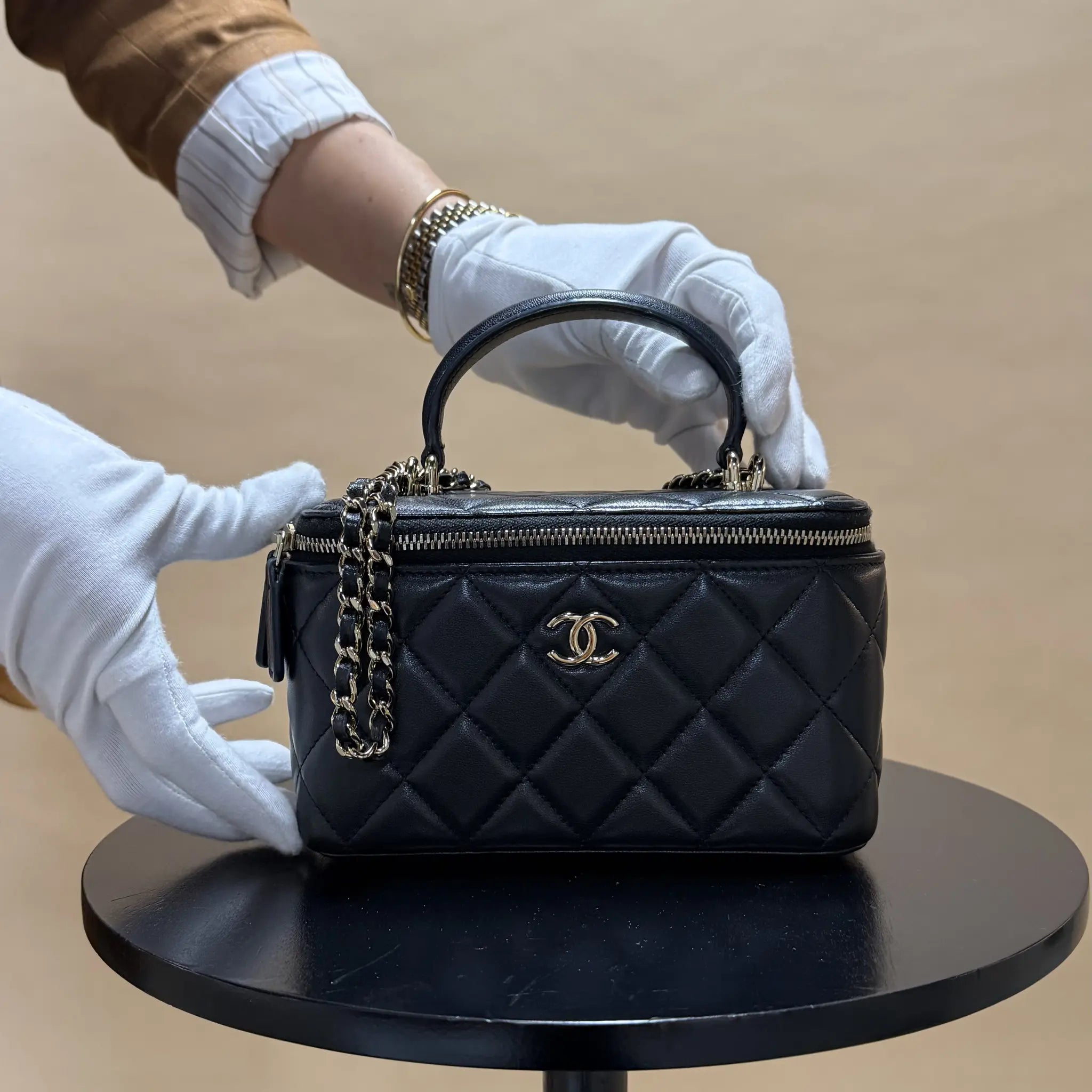 Chanel Small Lambskin Top Handle Vanity Case with Chain — Front View