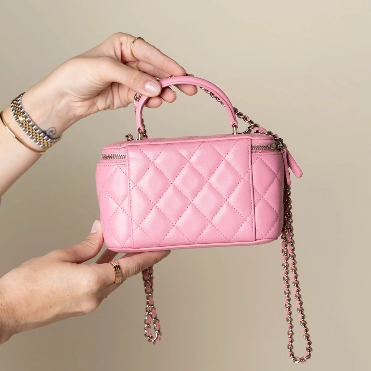Chanel Small Lambskin Top Handle Vanity Case with Chain — Front View