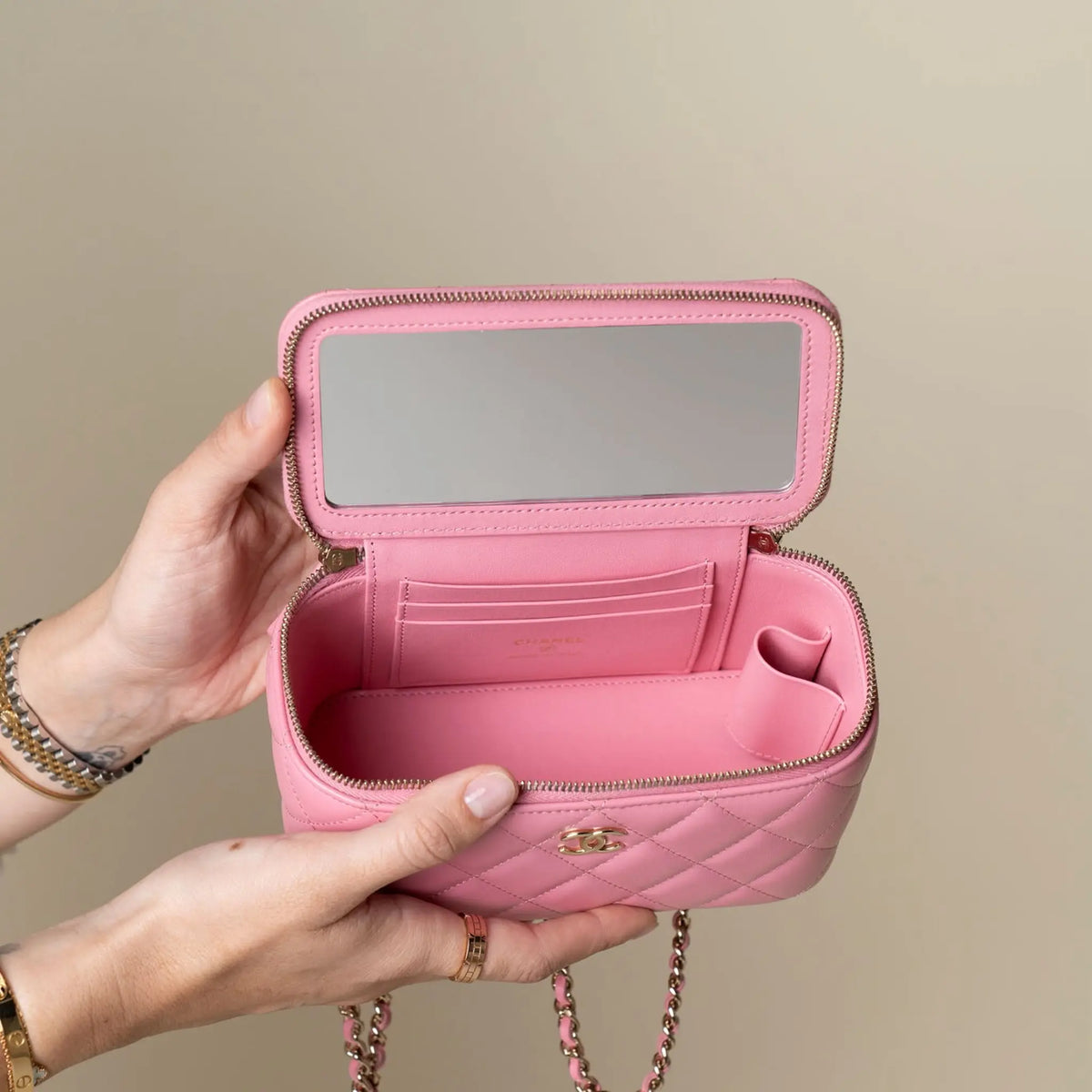 Chanel Small Lambskin Top Handle Vanity Case with Chain — Back View