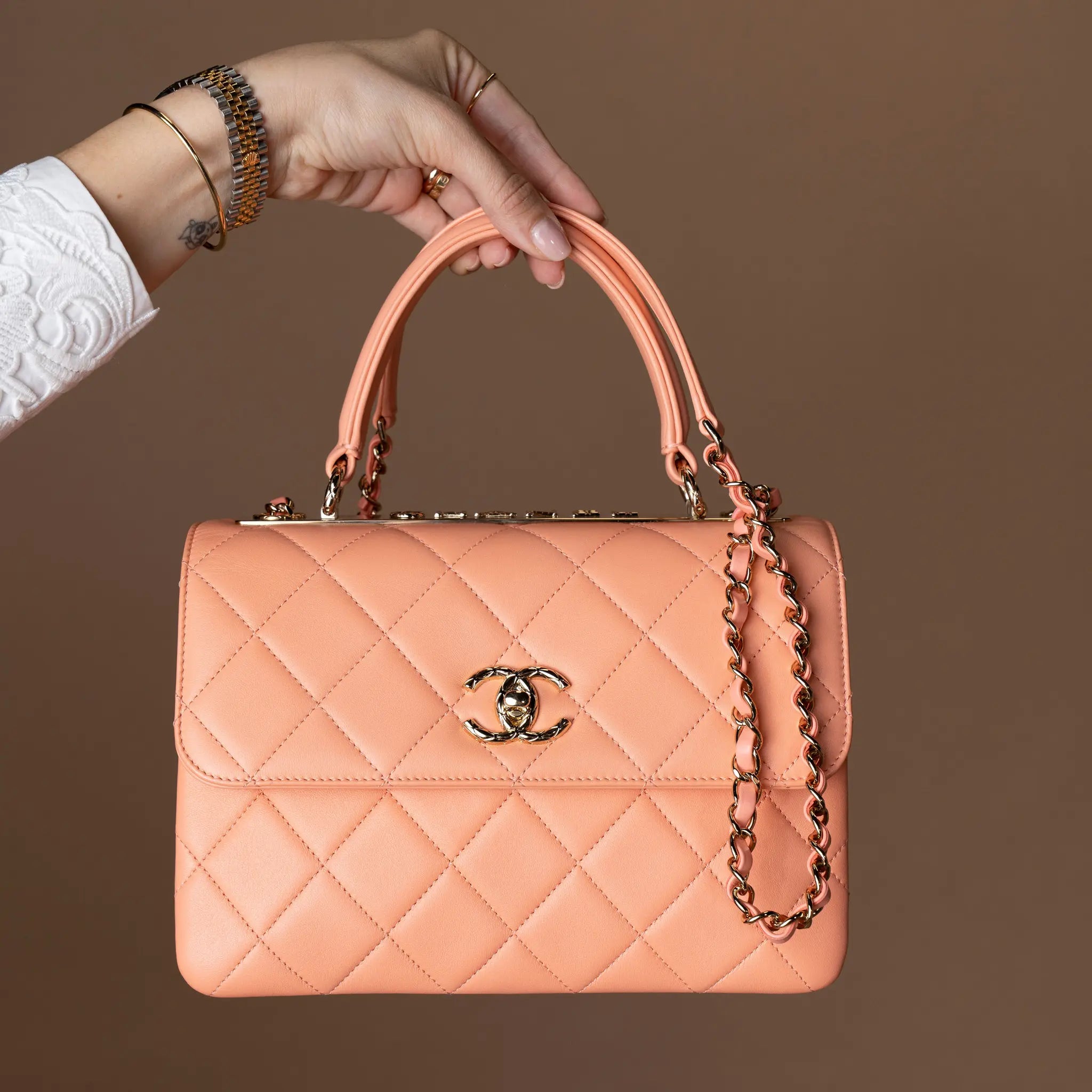 Chanel Small Lambskin Trendy CC top Handle Bag — Front View