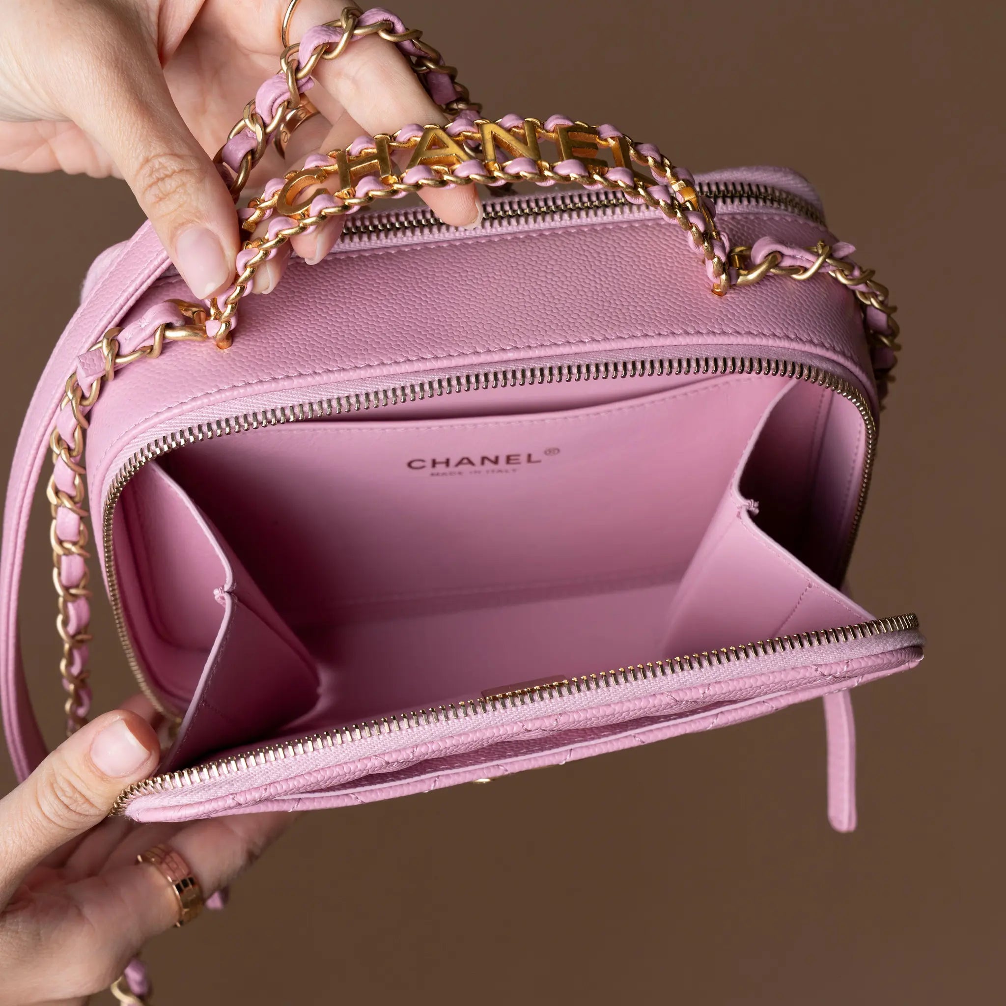Chanel Small Quilted Caviar Pick Me Up Vanity Case — Front View