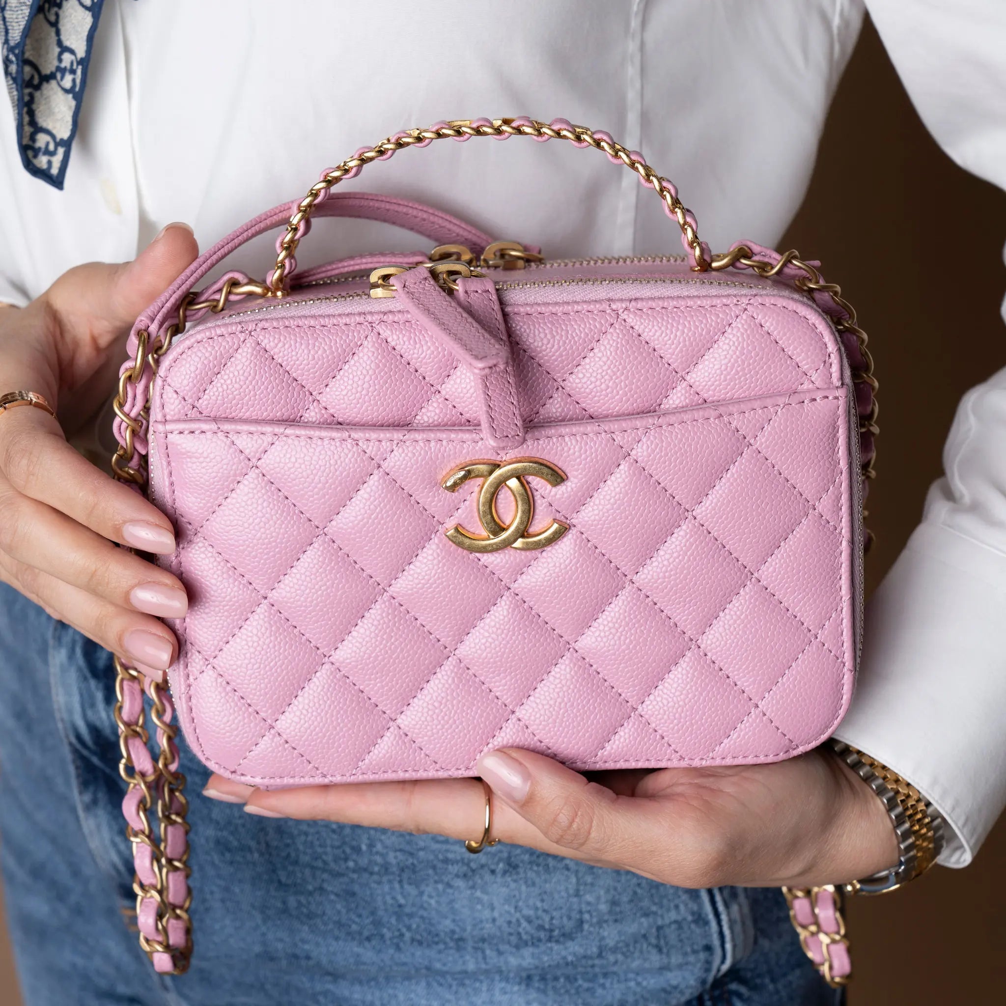 Chanel Small Quilted Caviar Pick Me Up Vanity Case — Side Profile