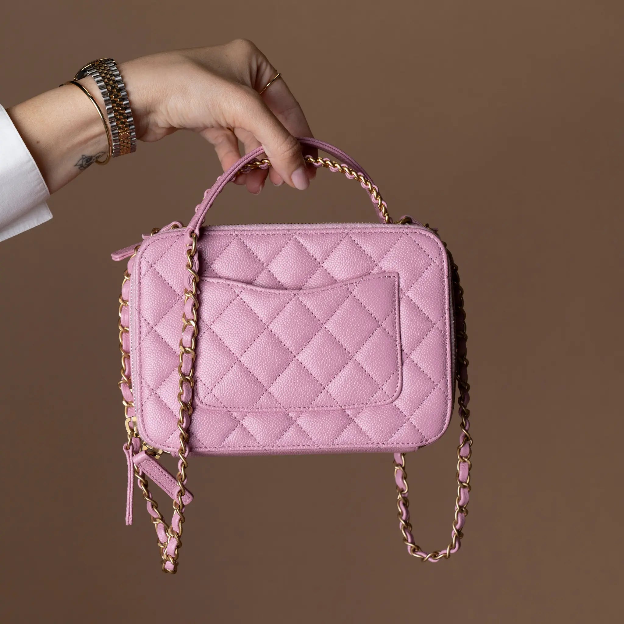 Chanel Small Quilted Caviar Pick Me Up Vanity Case — Interior Detail