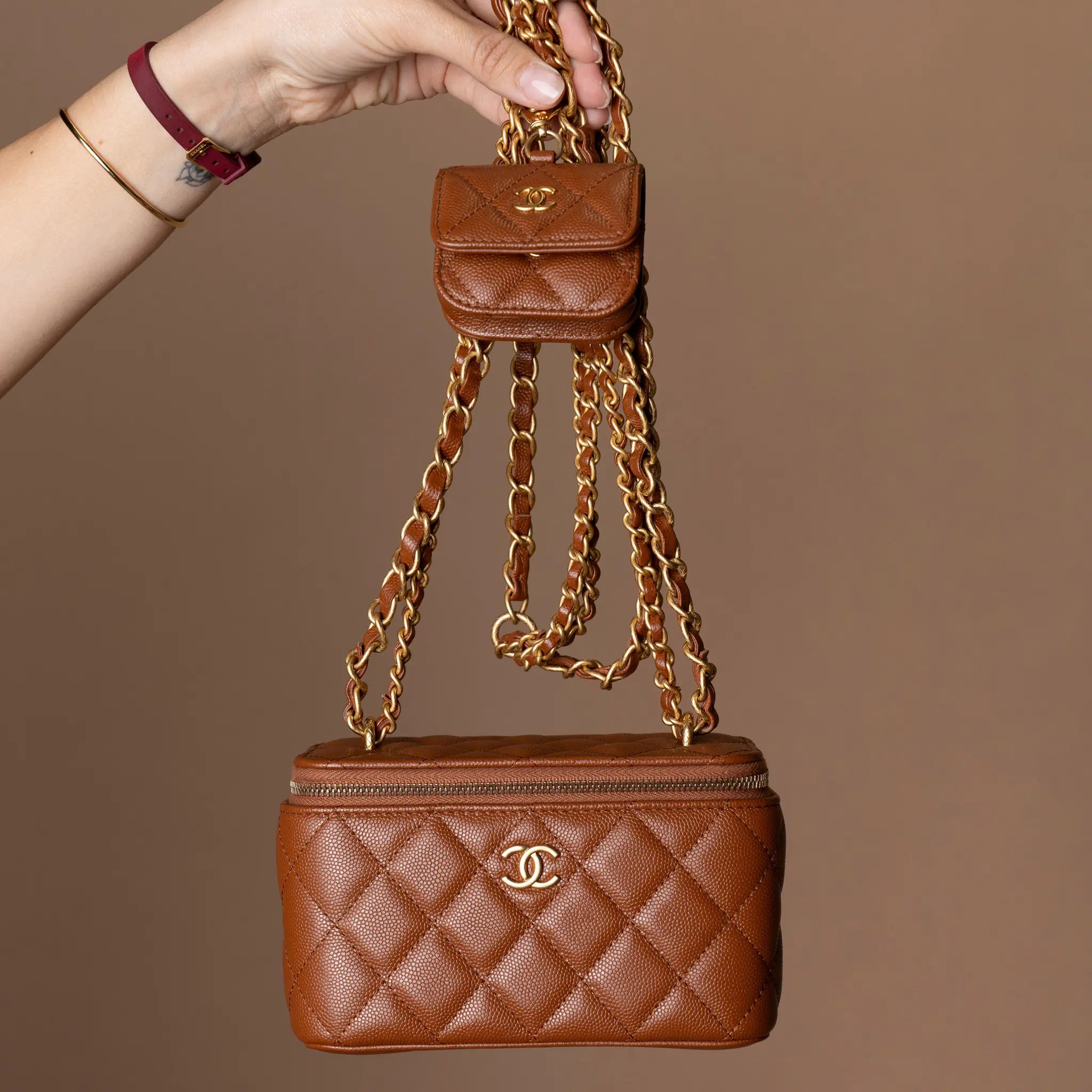 Chanel Small Quilted Caviar Vanity Case With Chain — Featured Image