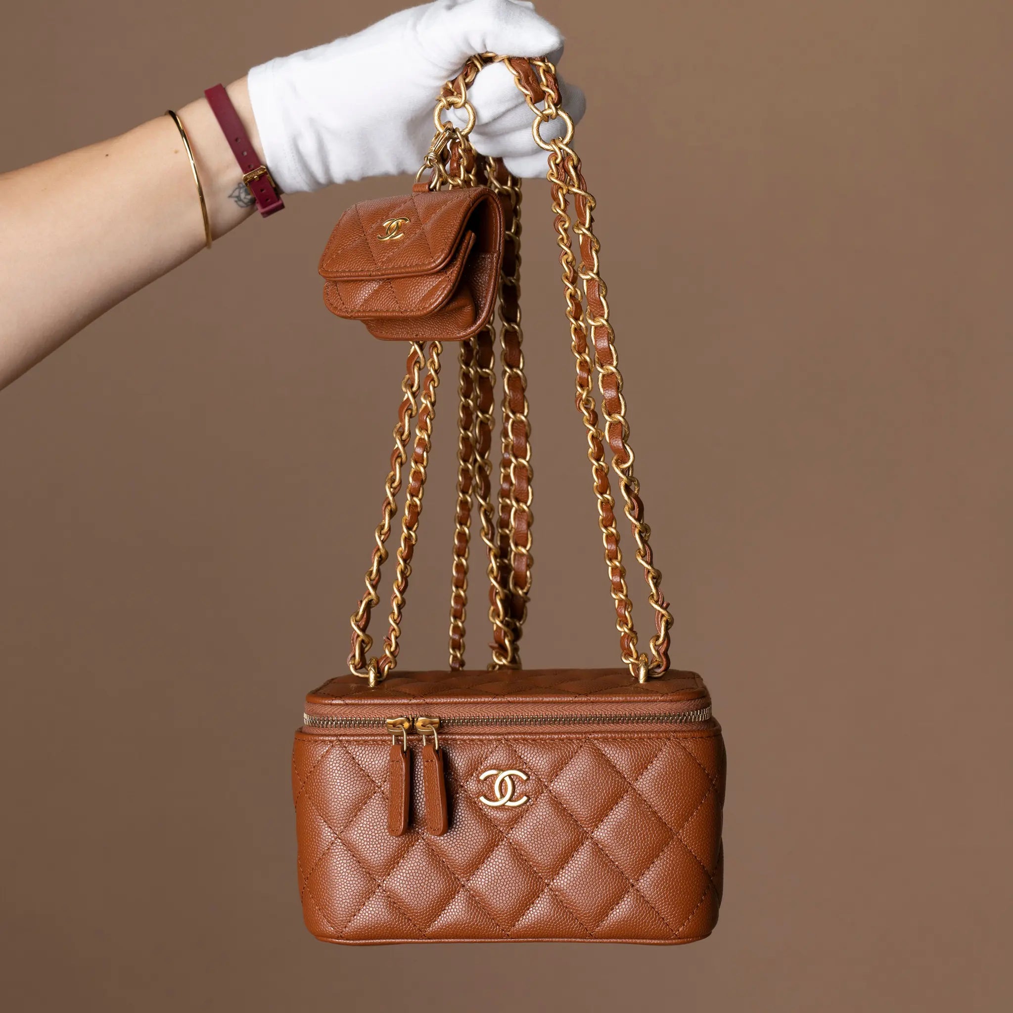 Chanel Small Quilted Caviar Vanity Case With Chain — Back View