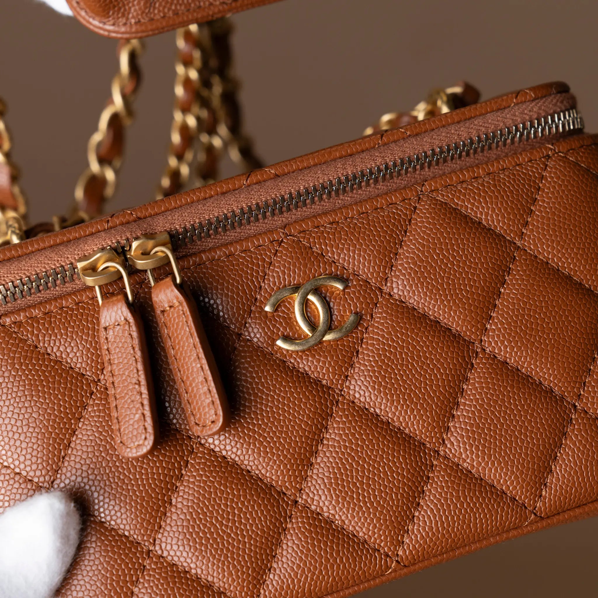 Chanel Small Quilted Caviar Vanity Case With Chain — Detail View